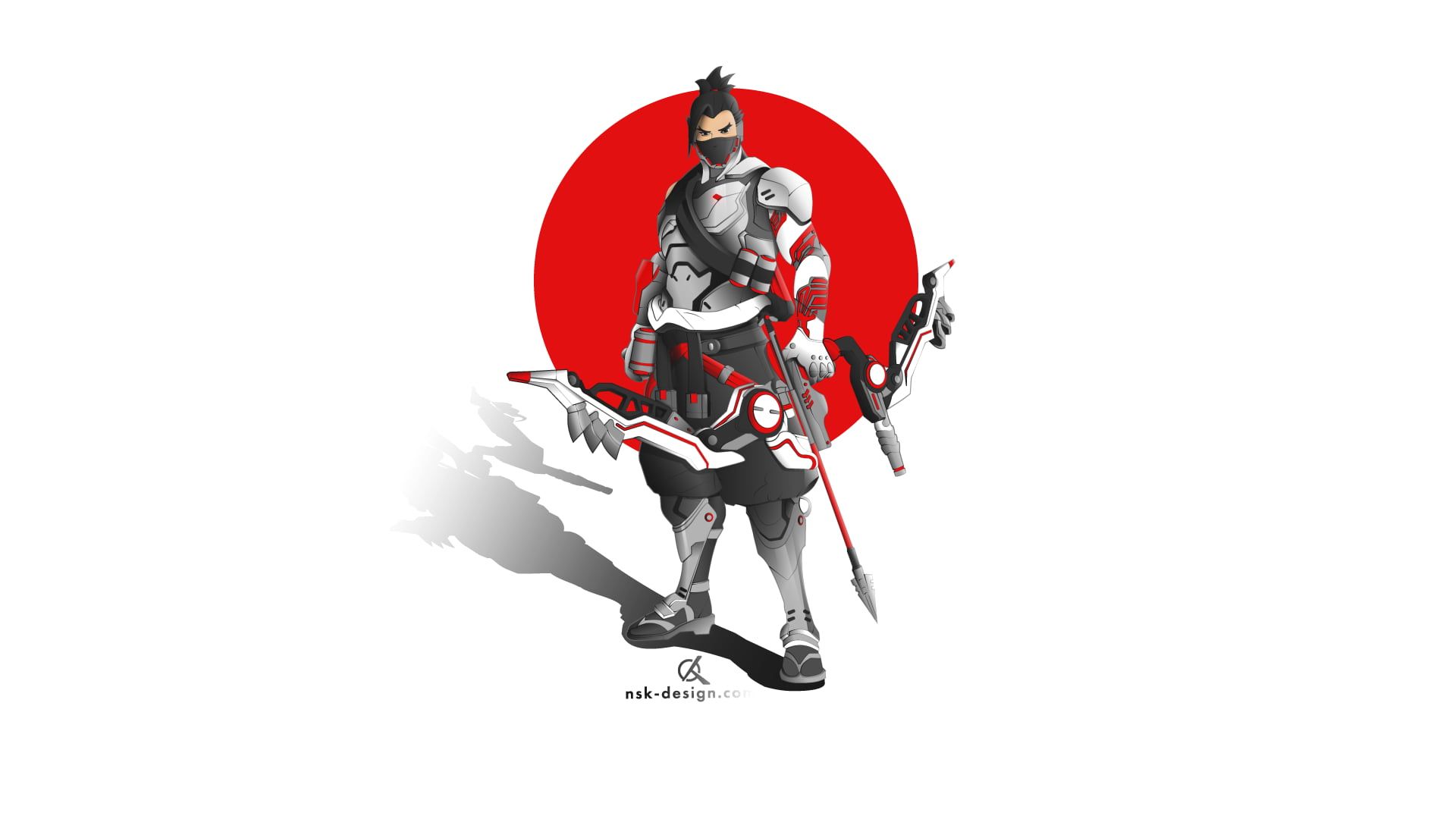 Illustration of man holding bow, Hanzo, Genji, Genji Overwatch