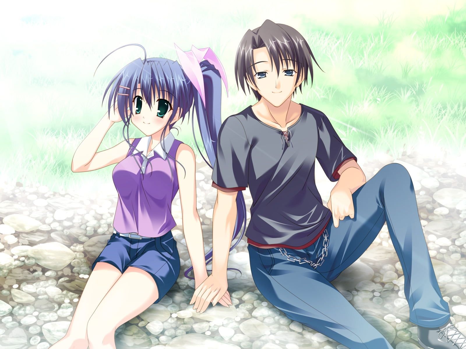 Boy In Black T Shirt And Girl In Purple Sleeveless Shirt Anime Characters HD Wallpaper