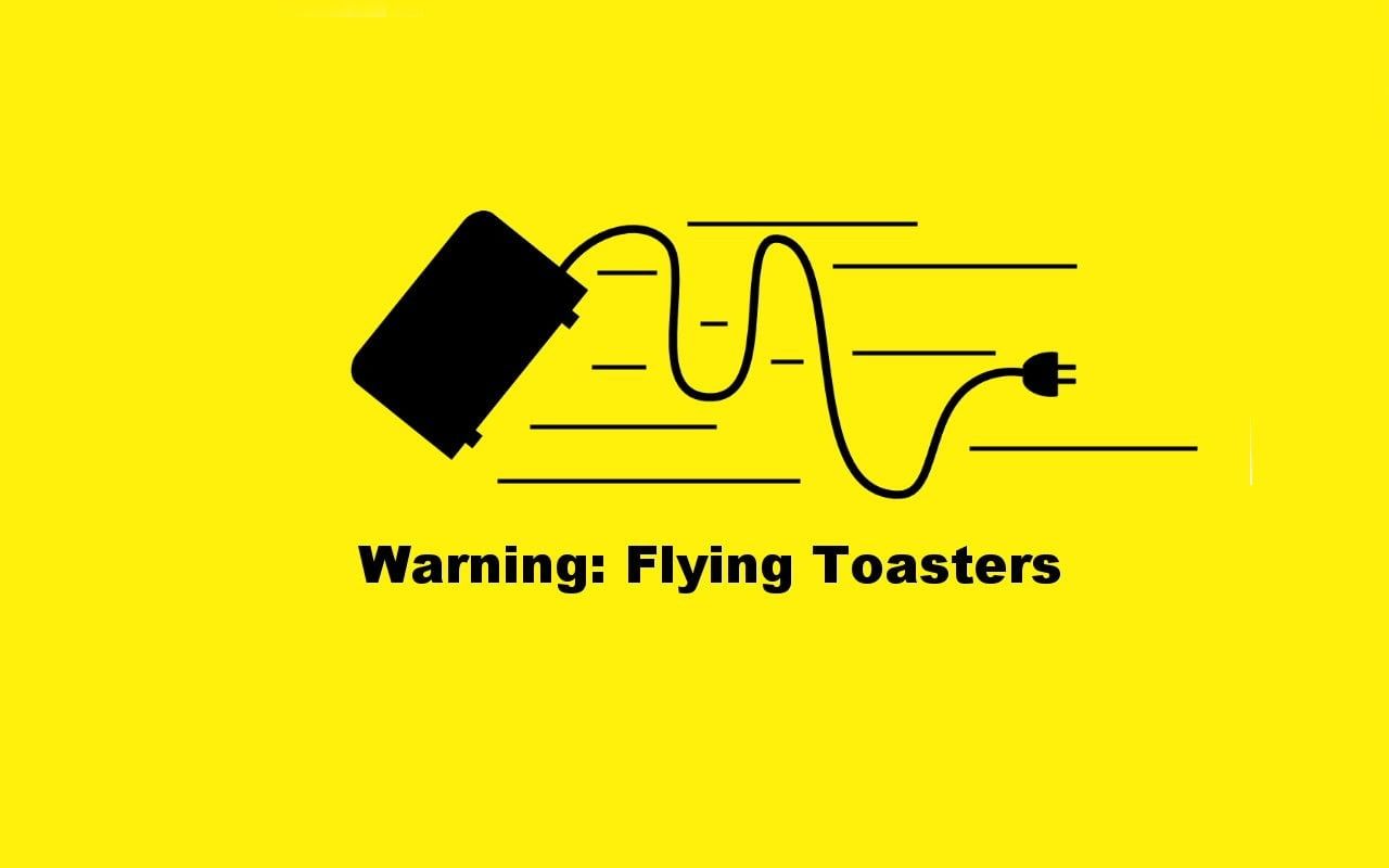 Warning: Flying Toasters logo, humor, minimalism, quote, yellow