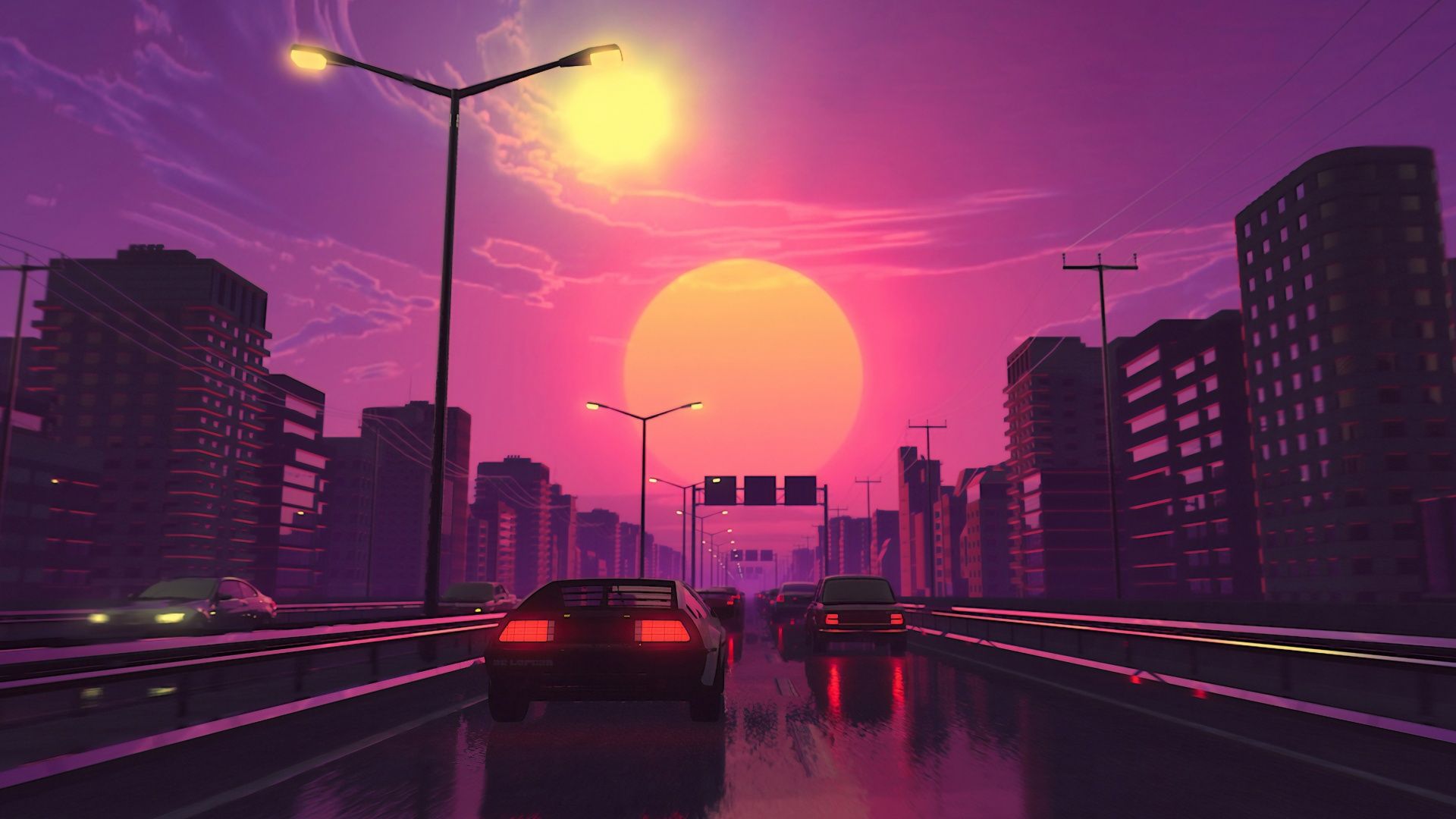 City Sunset Illustration PS4 Wallpaper