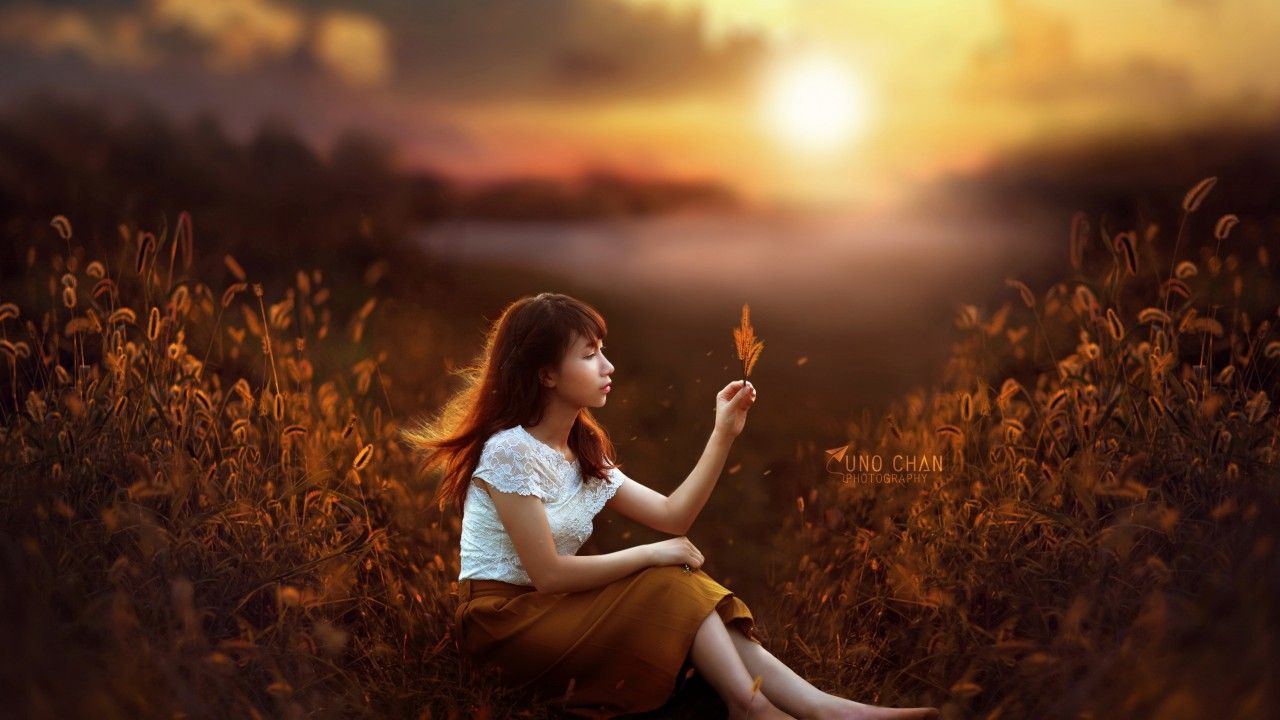 Wallpaper Sunset, Beautiful girl, HD, Fantasy,. Wallpaper