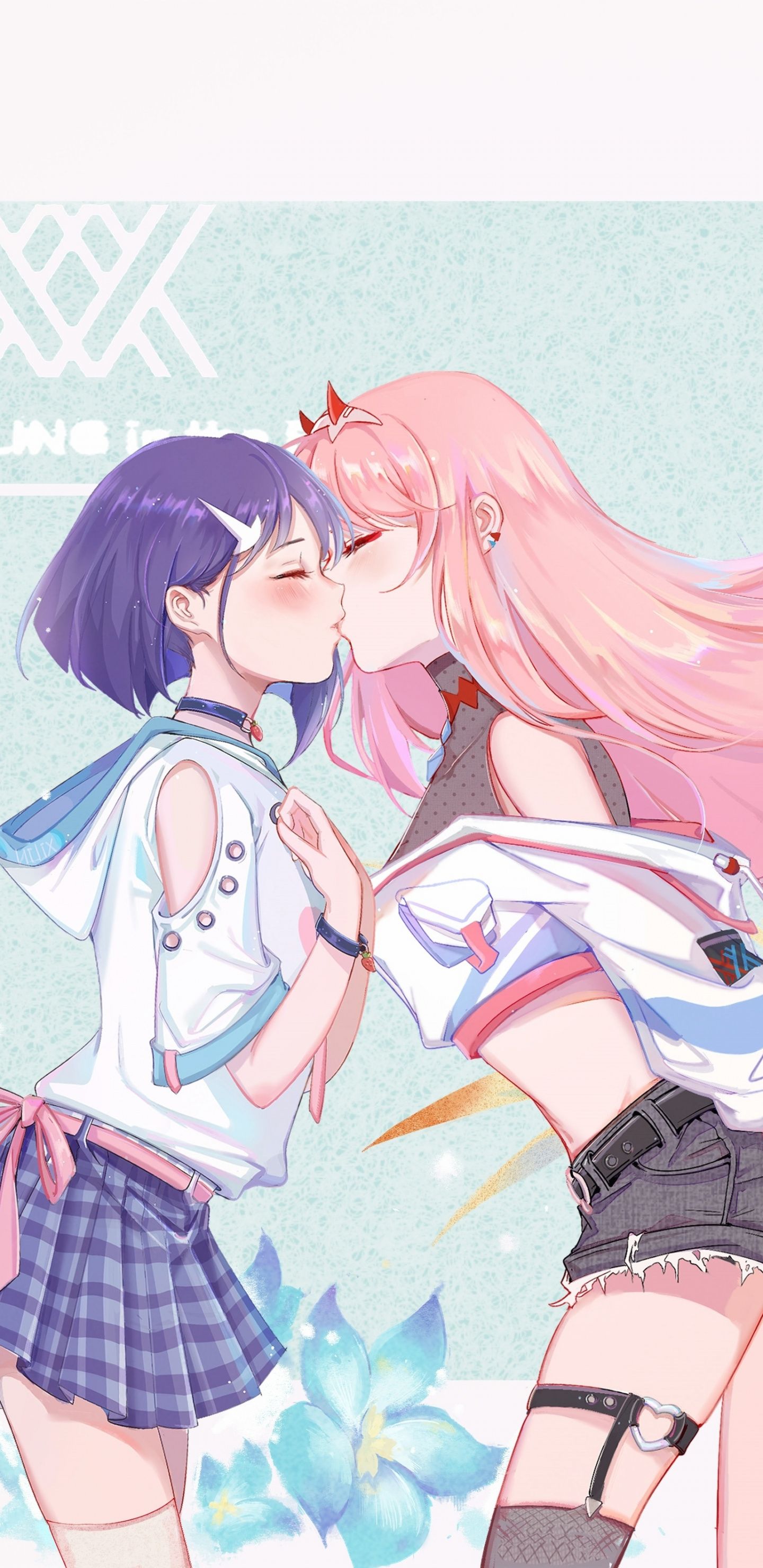 Download 1440x2960 wallpaper ichigo and zero two, kiss, anime
