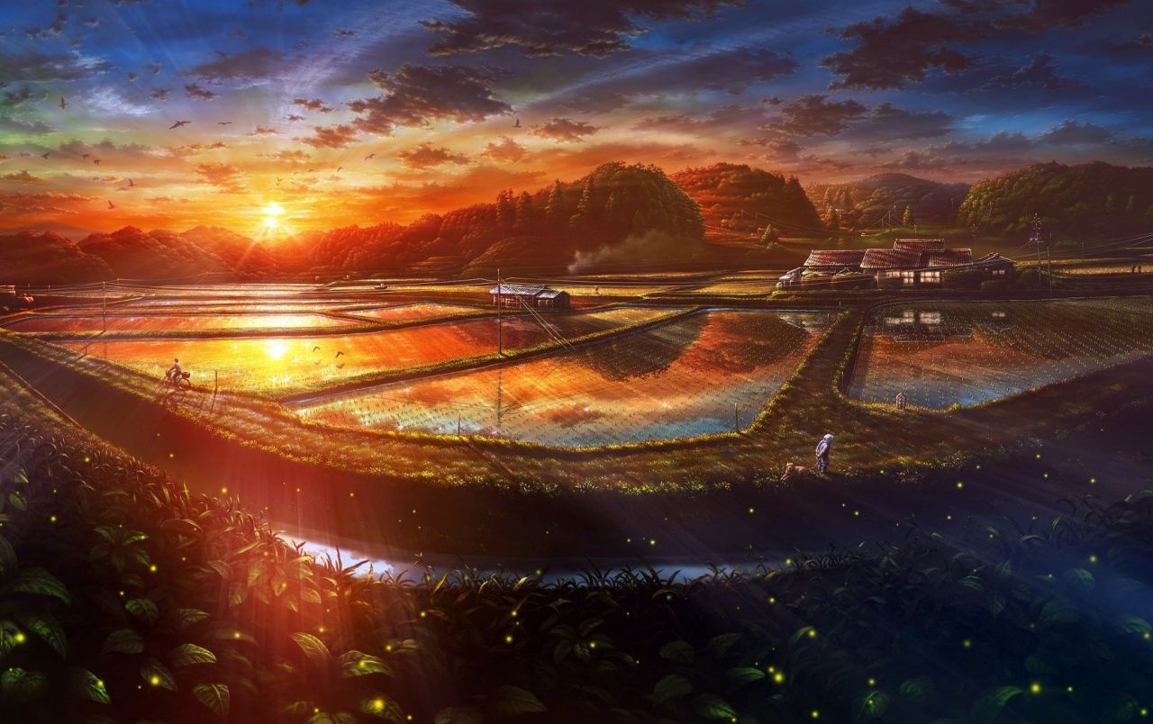 Sunset Anime Scenery Drawn wallpaper. Sunset Anime Scenery Drawn