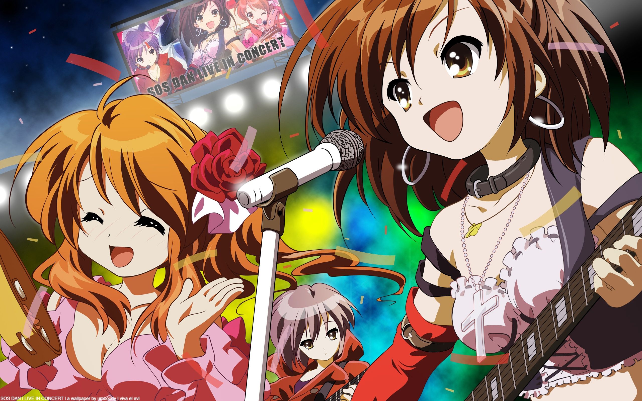 Download wallpaper 2560x1600 anime, girls, group, scene, song