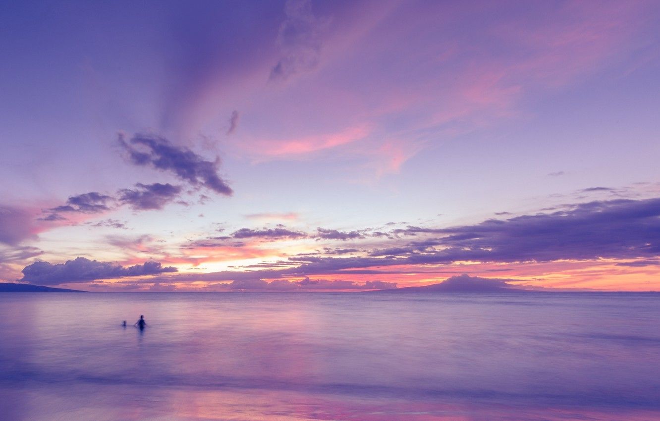 Wallpaper sea, purple, the sky, water, clouds, nature, background