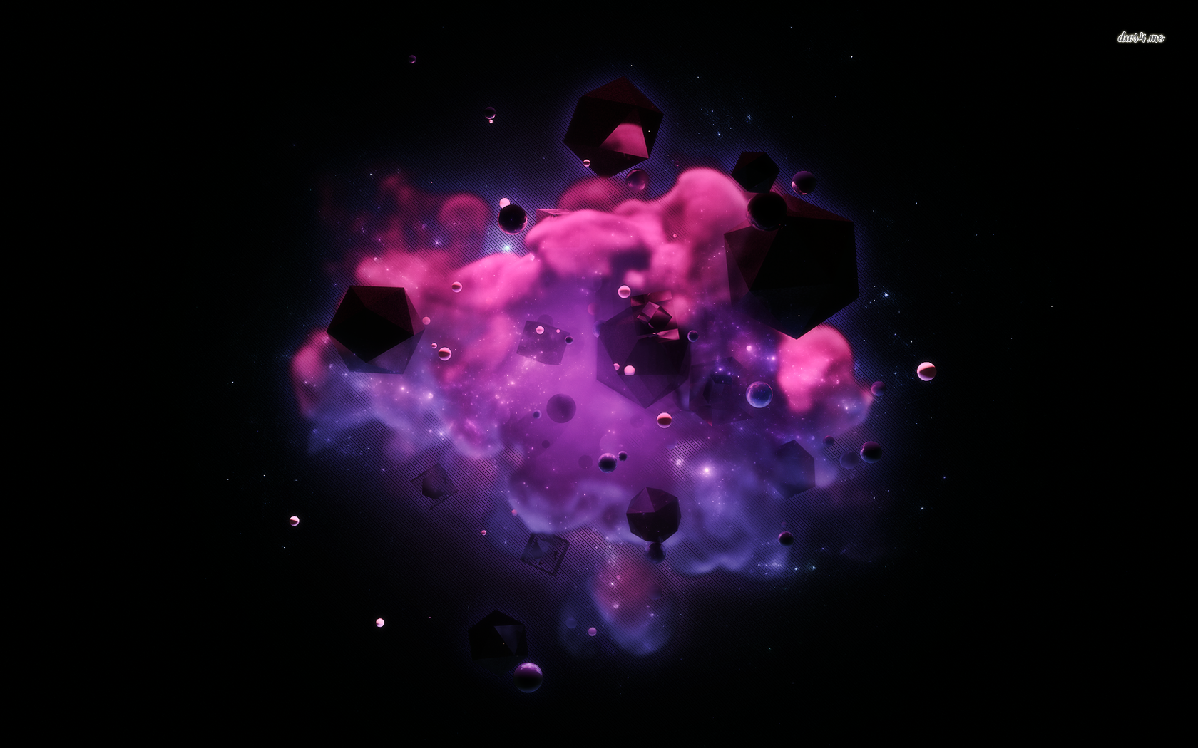 Black shapes emerging from the purple clouds wallpaper