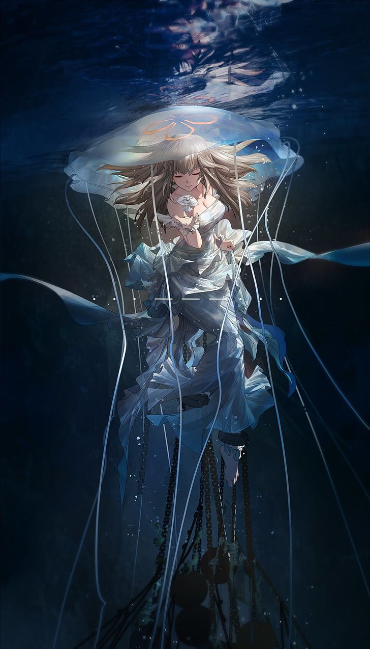 HD wallpaper: anime, anime girls, water, underwater, chains, sea