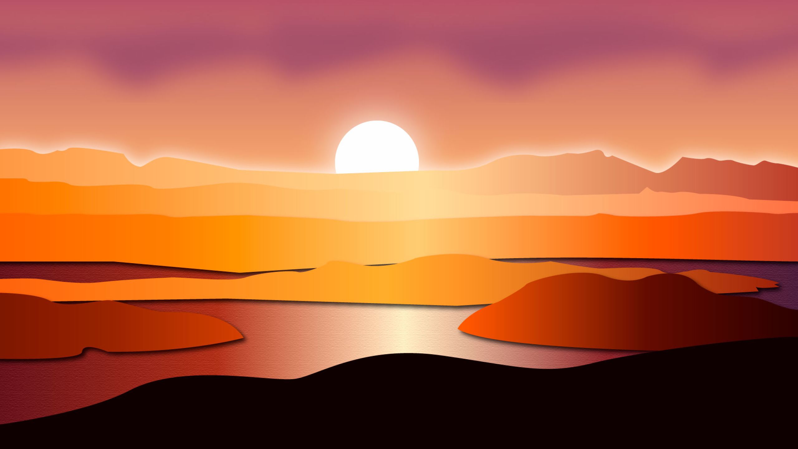 Sunset Digital Art 1440P Resolution Wallpaper, HD