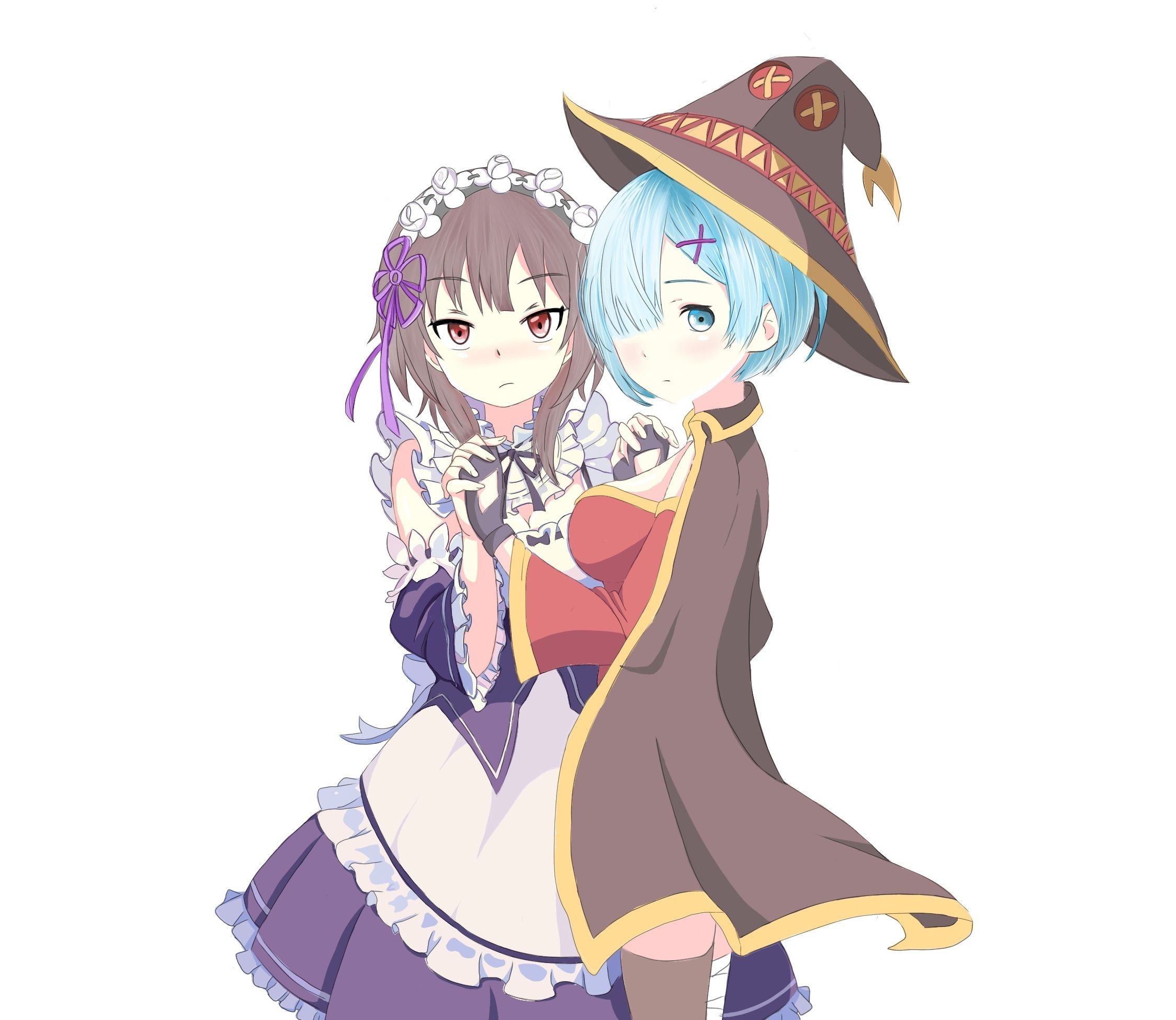 Megumin And Rem, Anime Girls, Crossover, Wallpaper