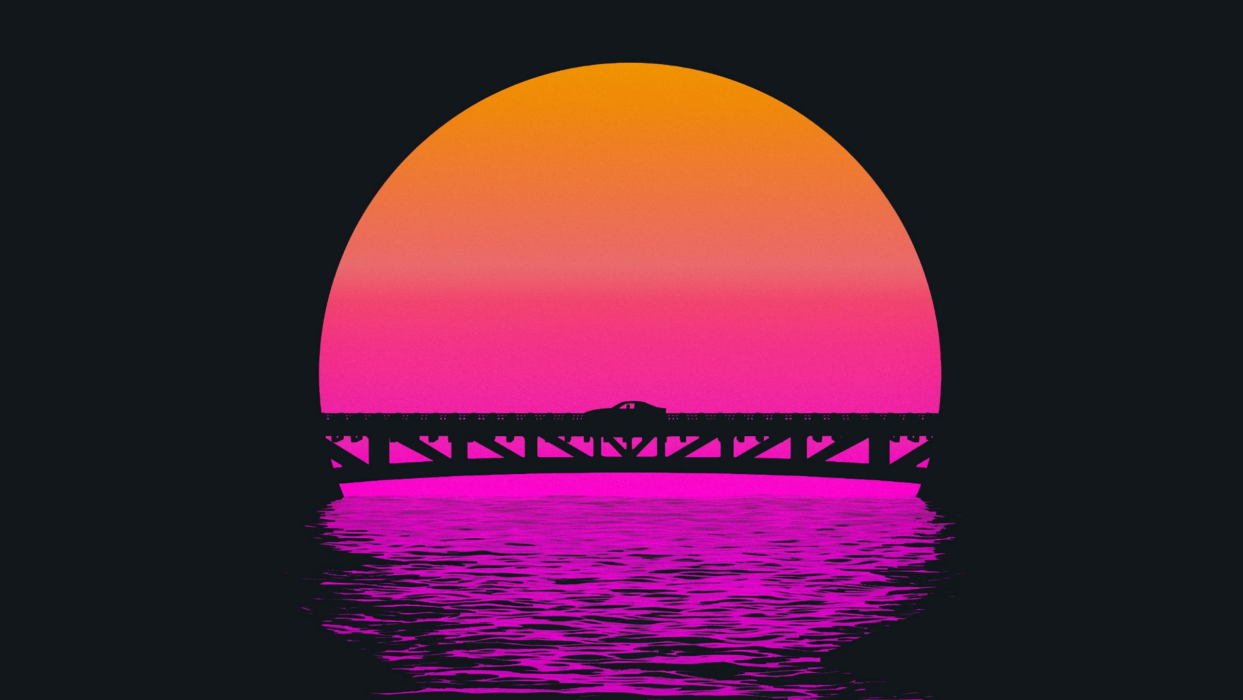 Synthwave Sunset [2560x1441]. Synthwave, Bridge wallpaper, Gaming wallpaper