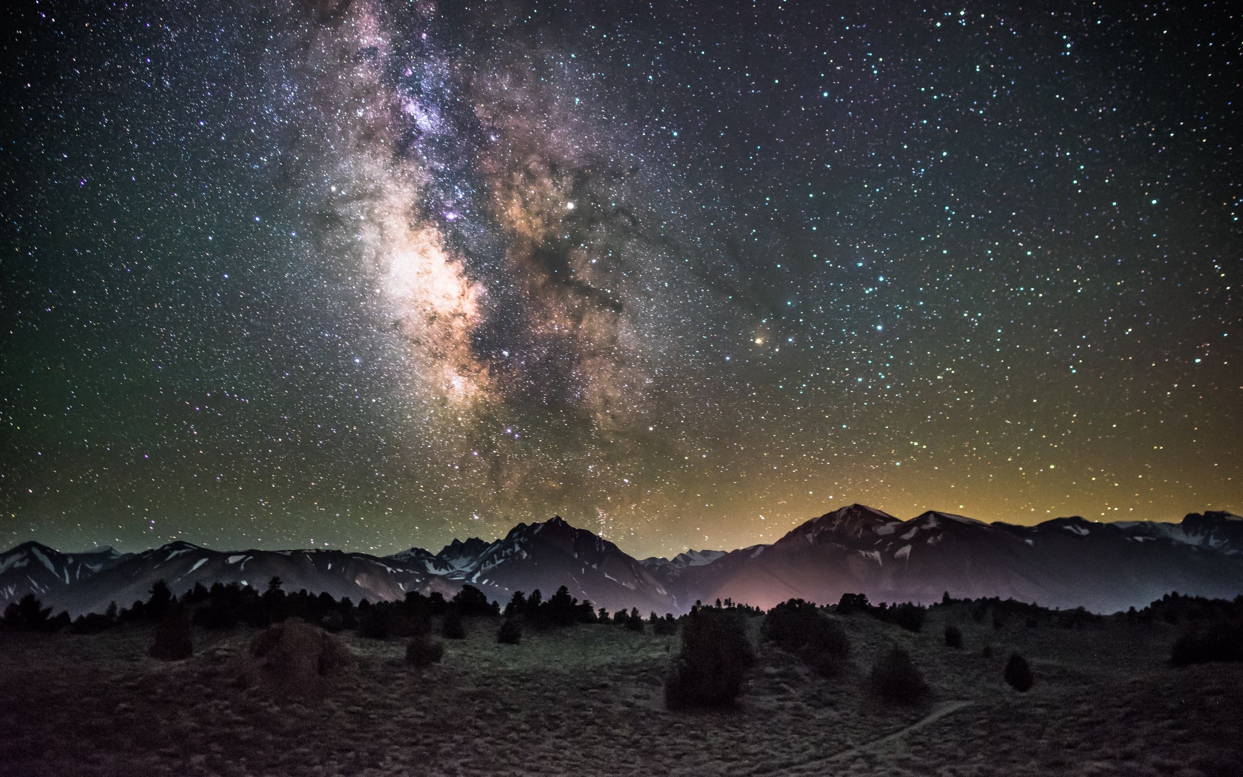 Download wallpaper 2560x1600 galaxy, night, starry sky, mountains