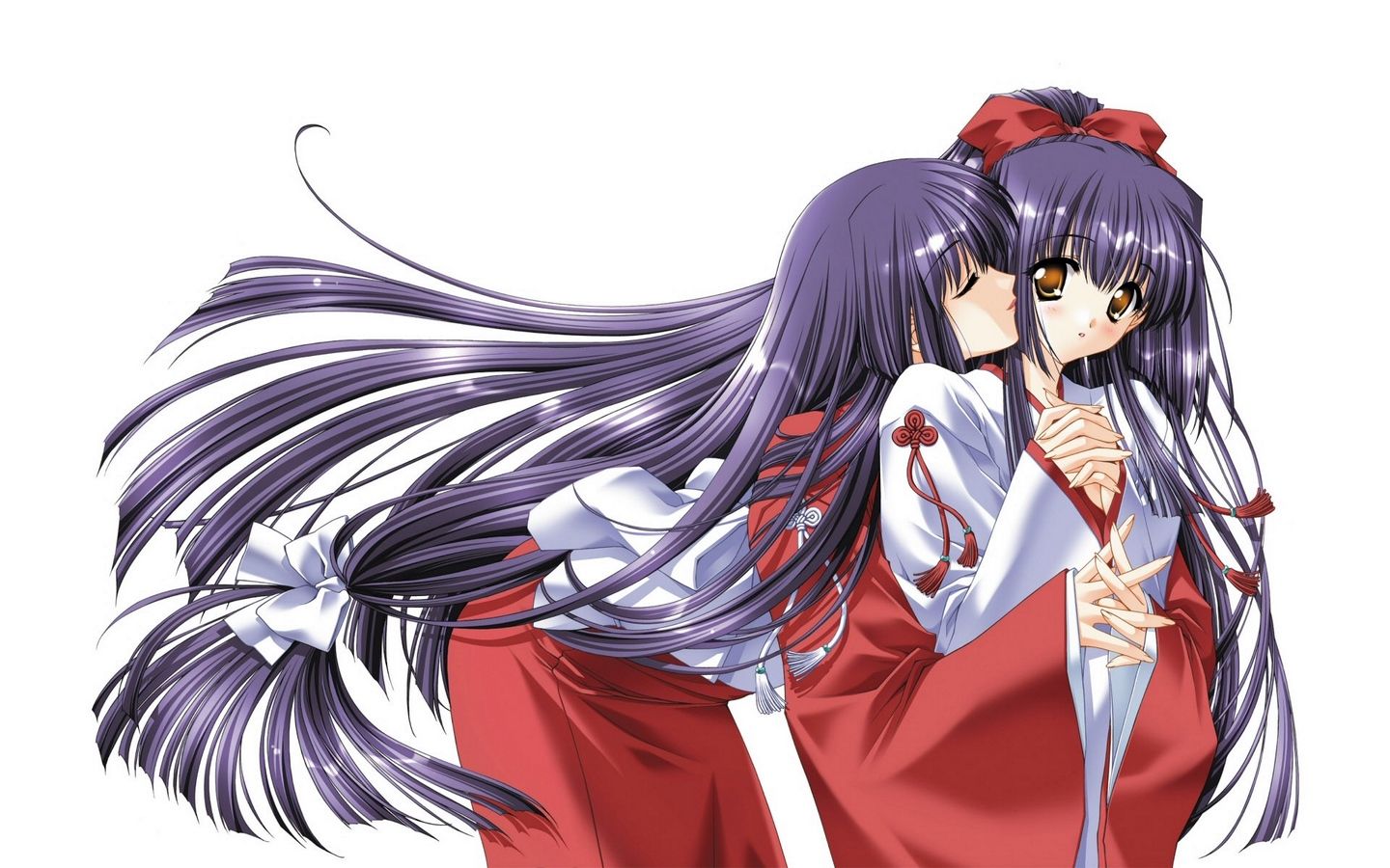 Download wallpaper 1440x900 anime, girl, couple, kimonos, kiss