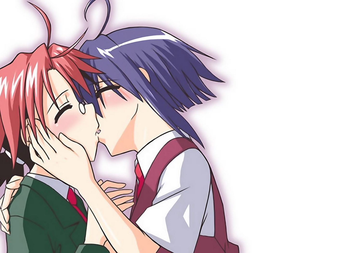 Download wallpaper 1400x1050 anime, boy, girl, kiss, tender