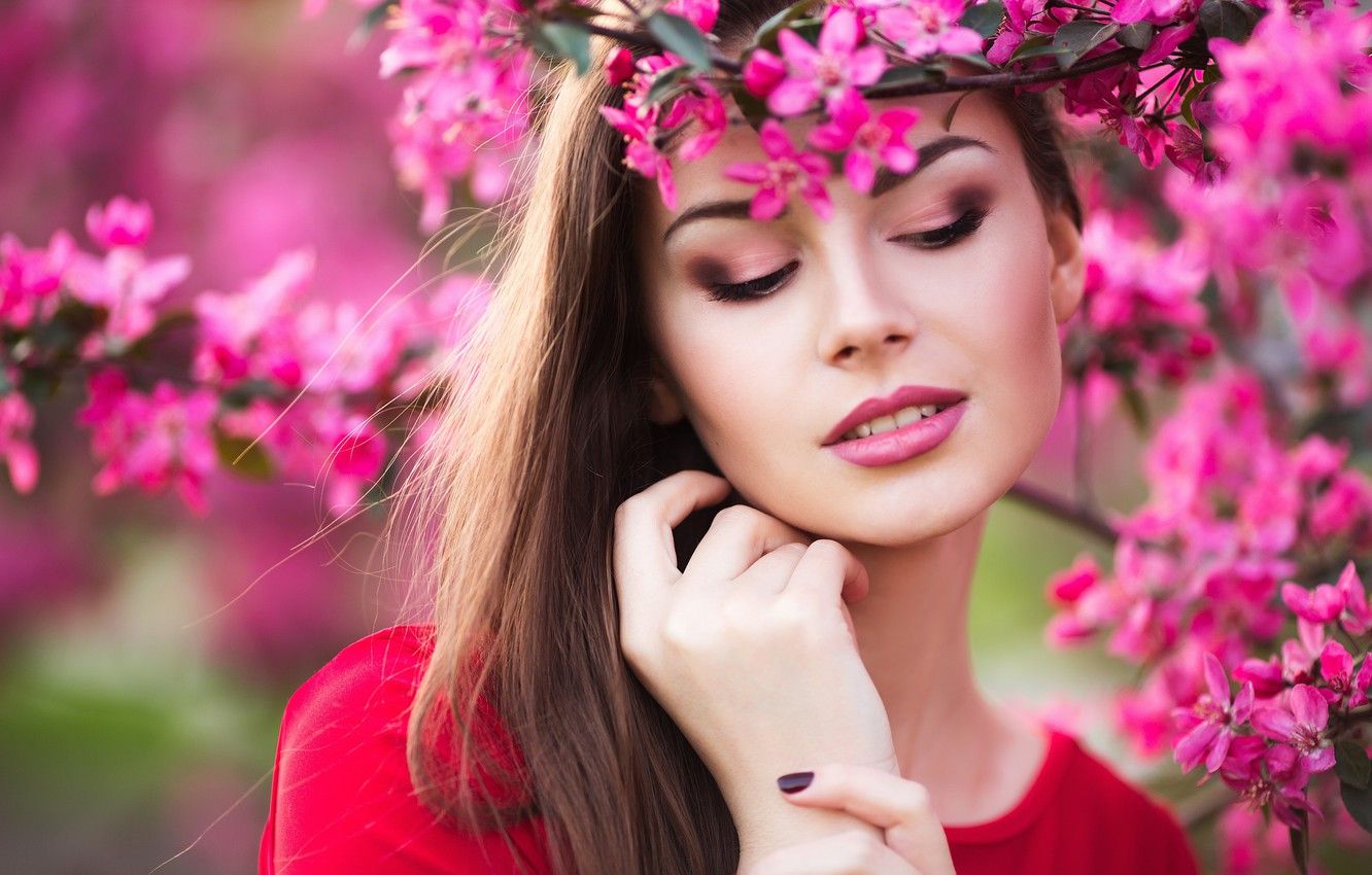 Wallpaper girl, flowers, beauty, spring, garden, woman, young