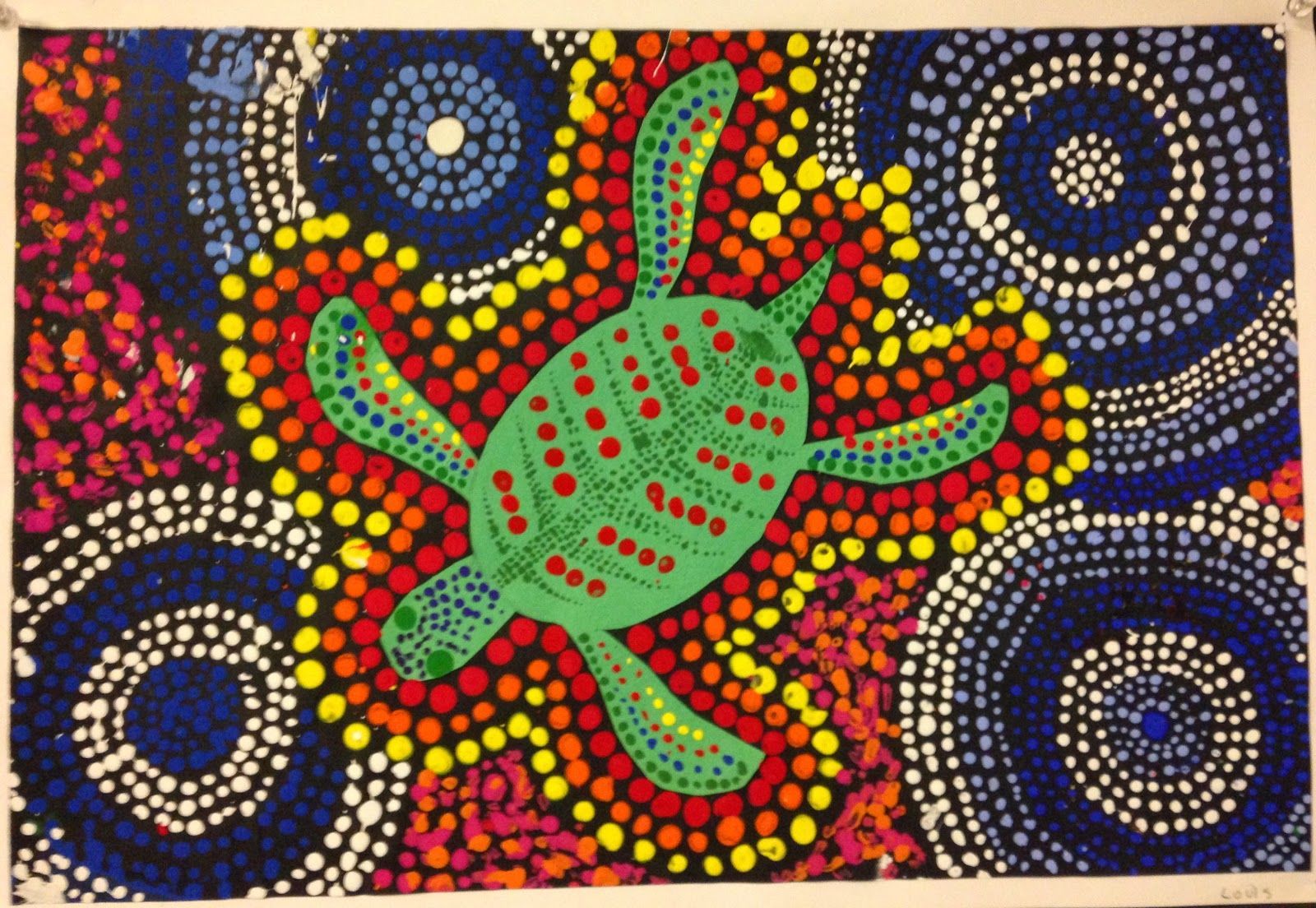 Aboriginal art dogs Australian turtle. Aboriginal dot painting