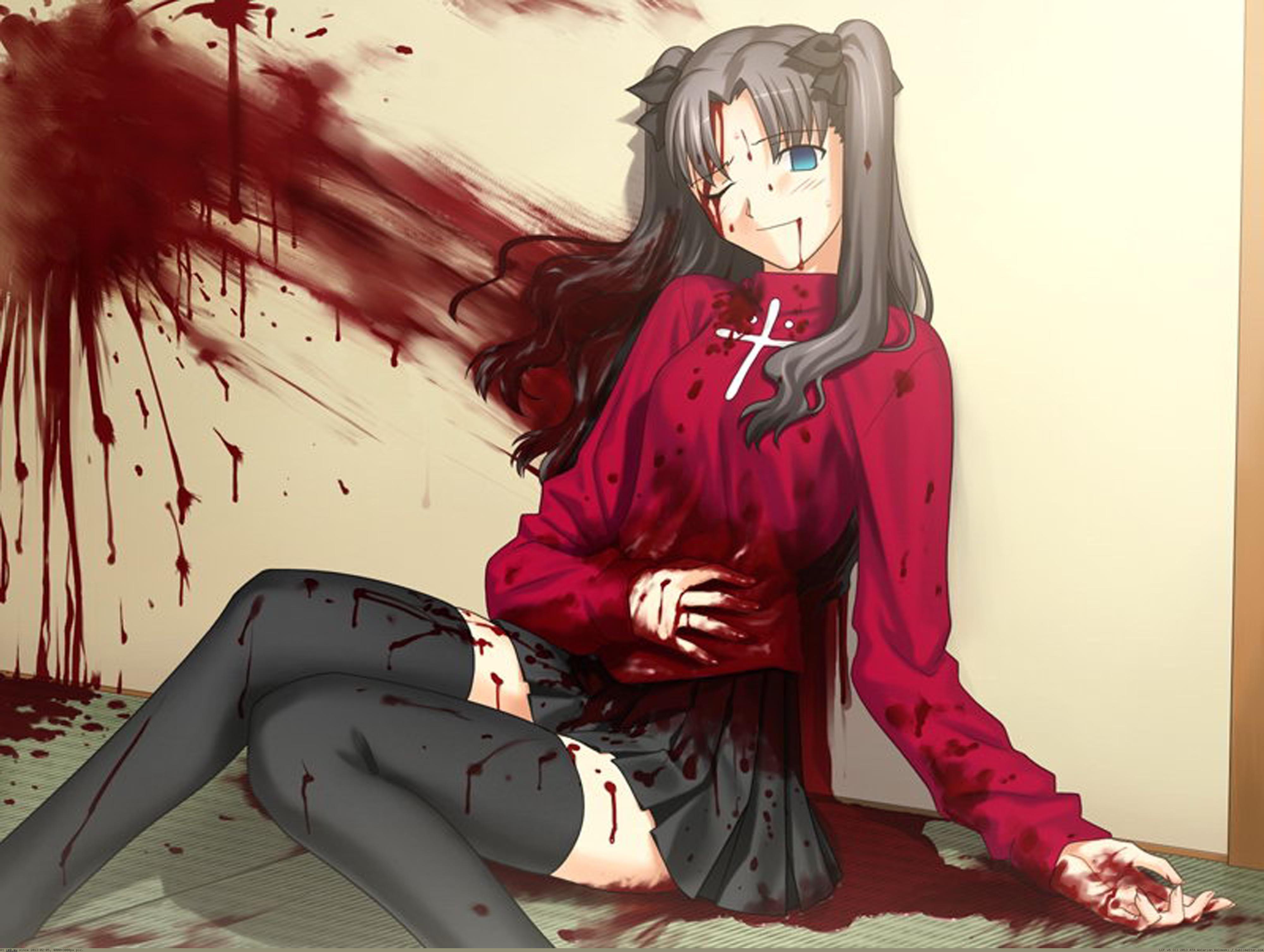 anime girl hot covered blood
