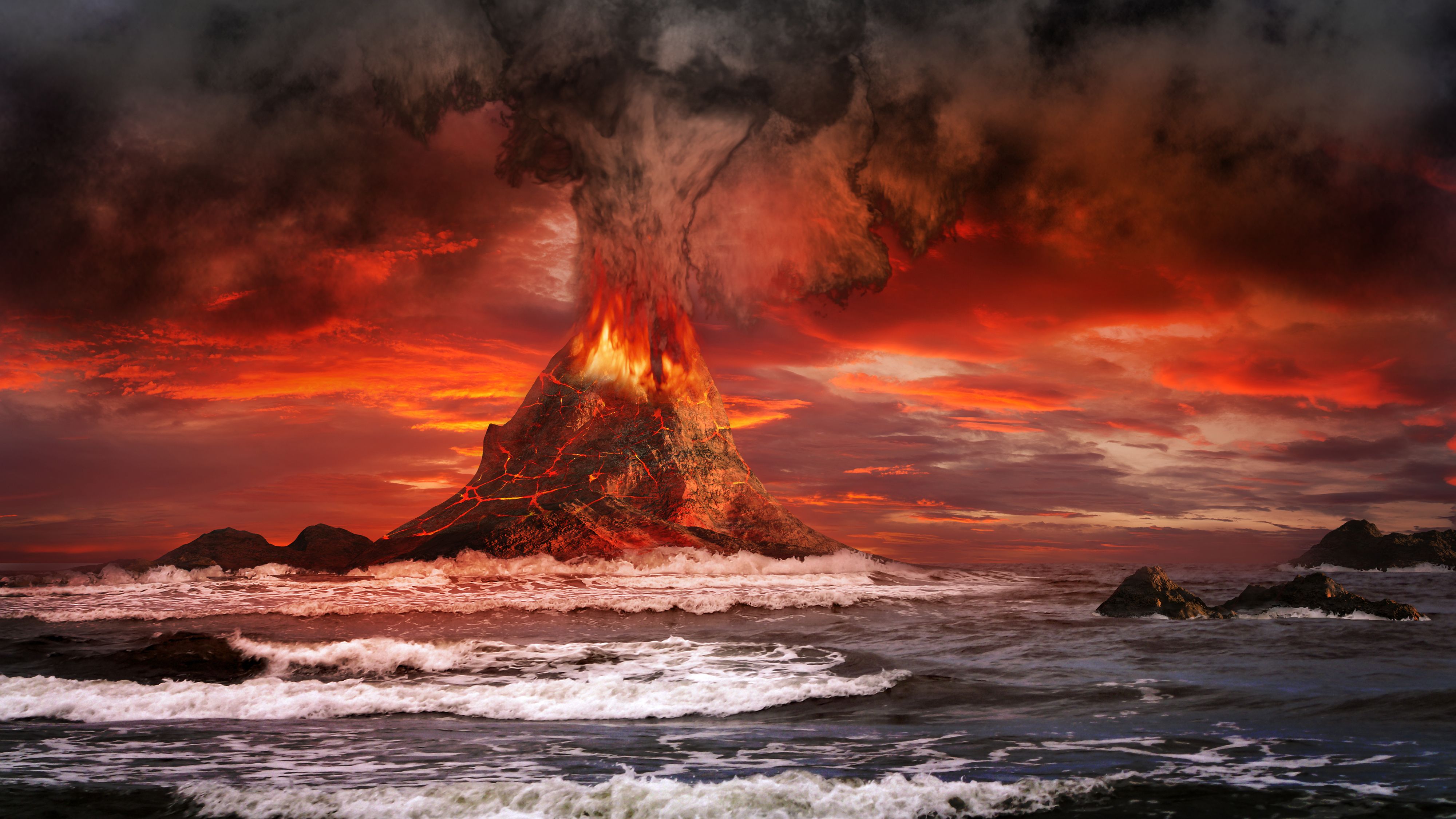Erupting Volcano 4k Ultra HD Wallpaper. Background Image