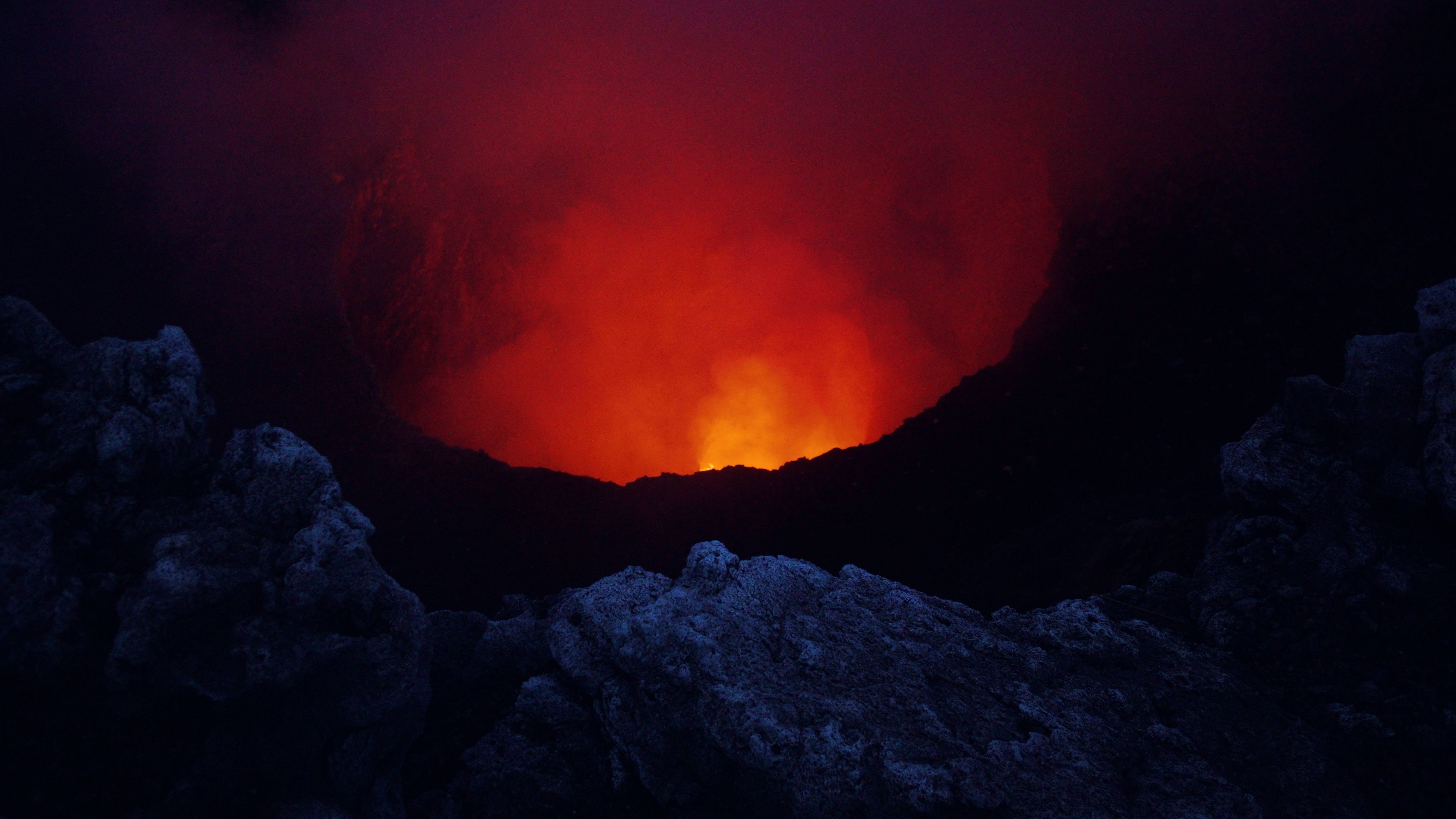 Download 3840x2160 wallpaper volcano, dark, red fire, 4k, uhd 16:9