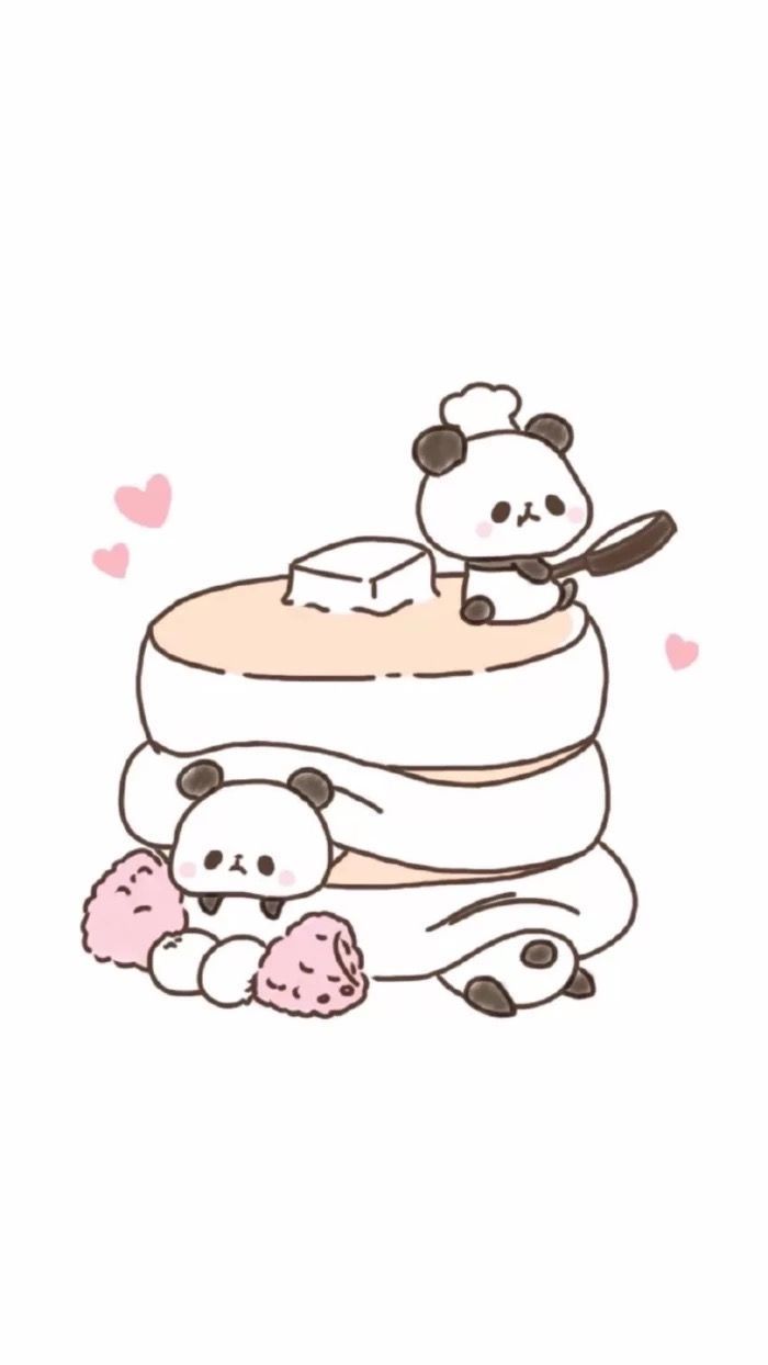 Wallpaper. Cute. Panda. Pancakes. Illustration. Cute panda