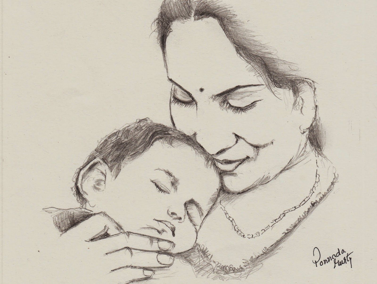 Indian mother sketch Mother's Day. Sketches