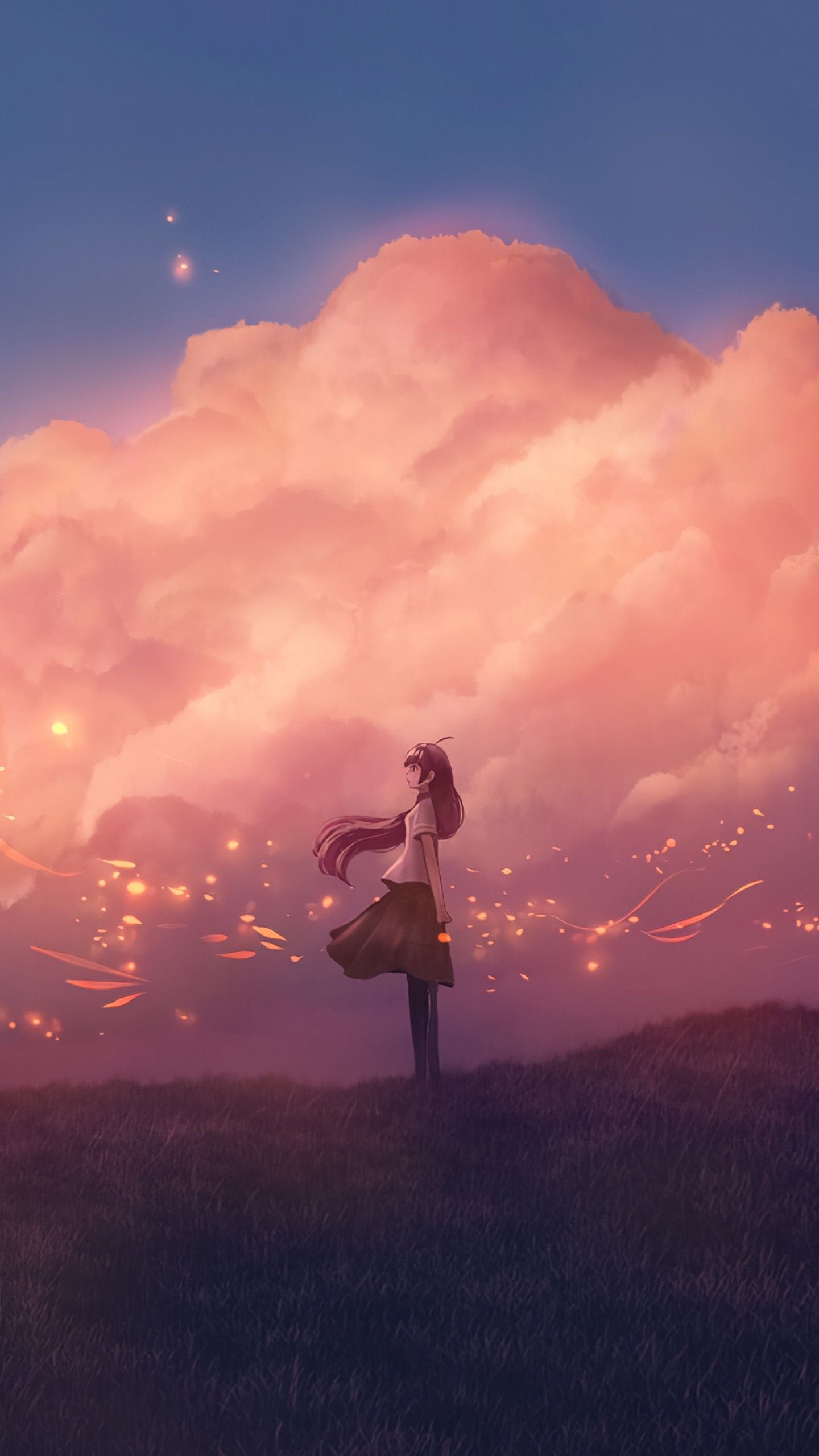Wallpaper Dream, Anime girl, Breeze, Magic, Evening, Girly, 4K
