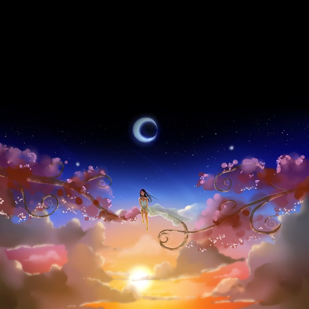 Anime Girl Dream Moon iPad Air Wallpaper Free Download