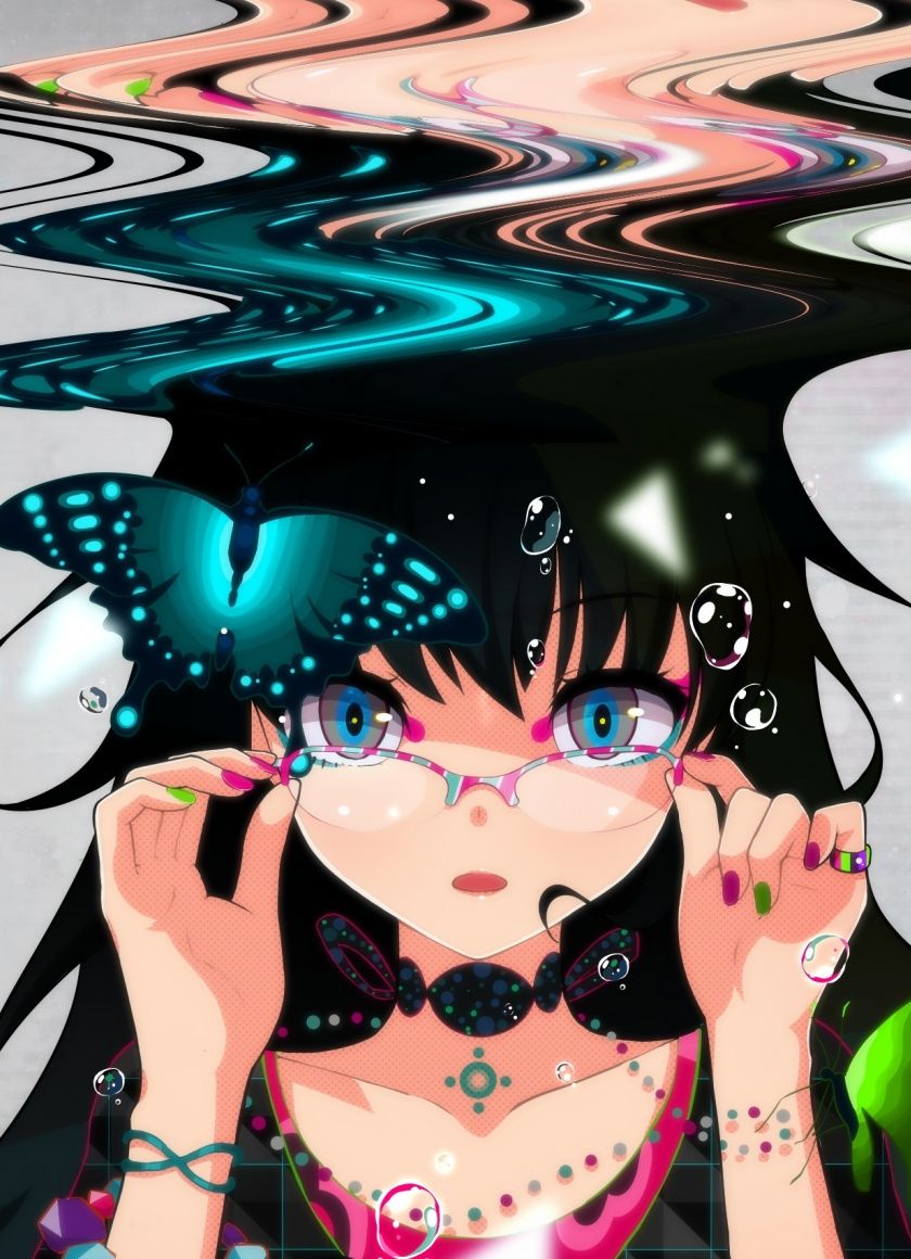 Download 840x1160 wallpaper anime girl, glitch art, bubbles, art
