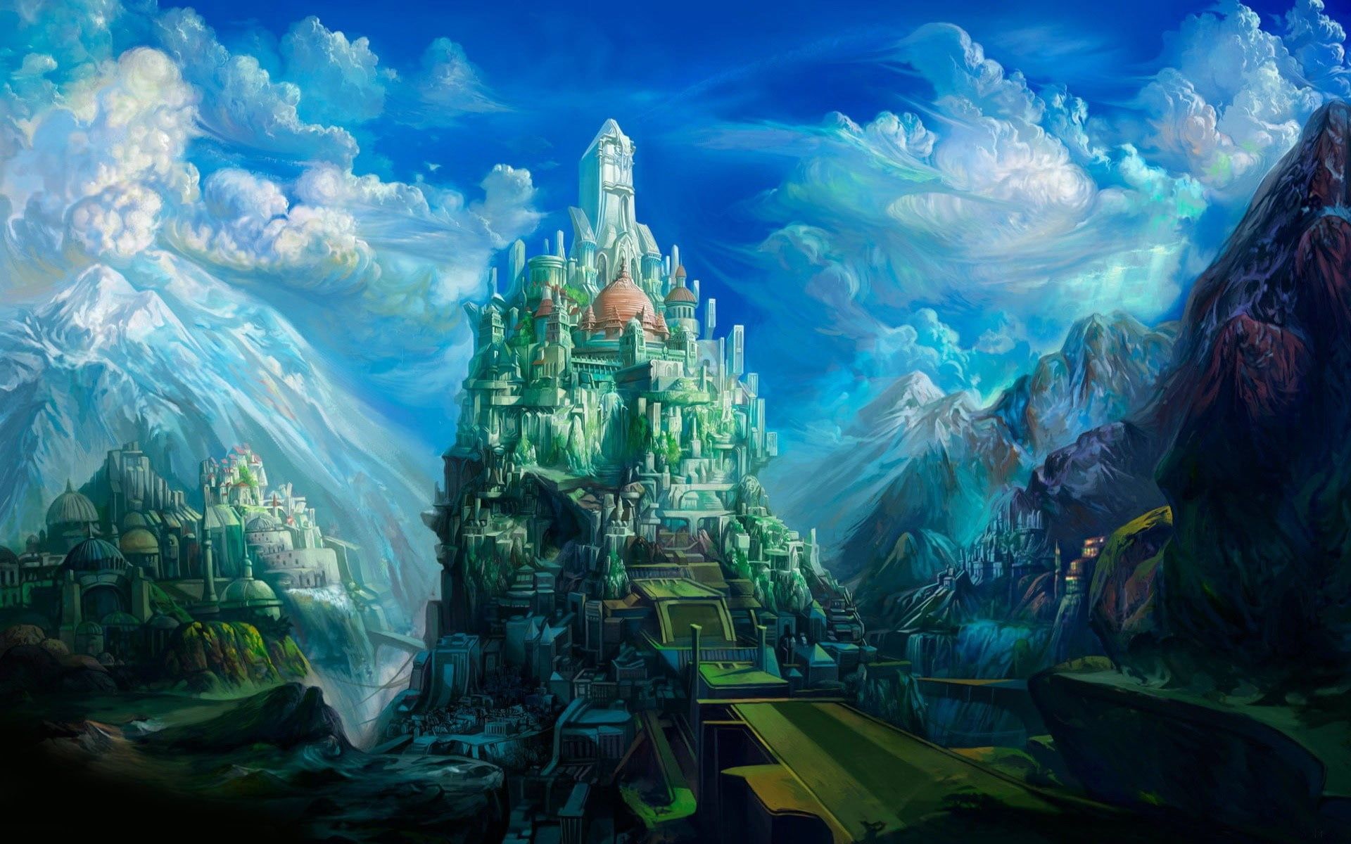 Mountain castle artwork HD wallpaper free download