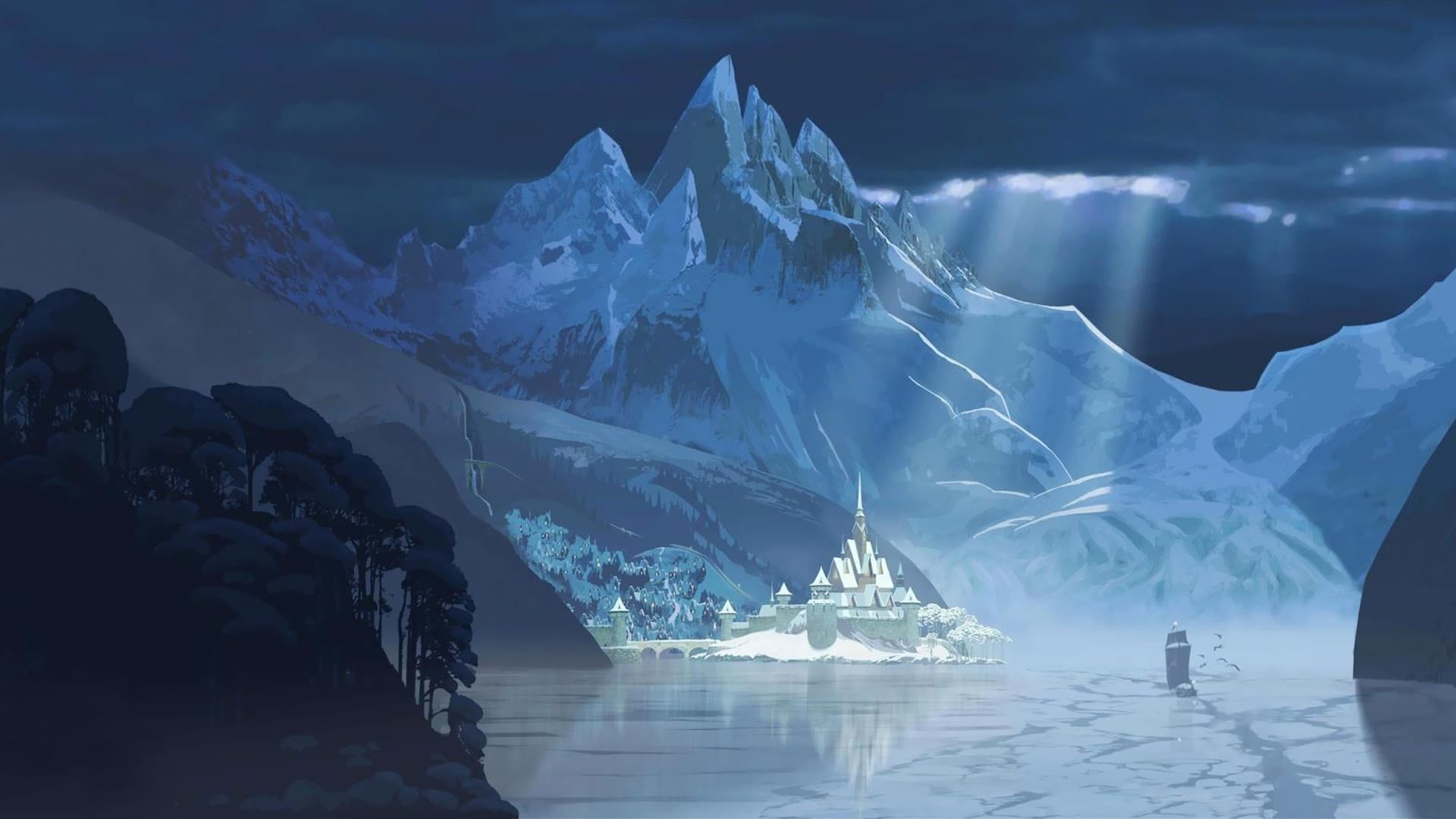 Frozen castle digital wallpaper, winter, mountains, castle, Frozen