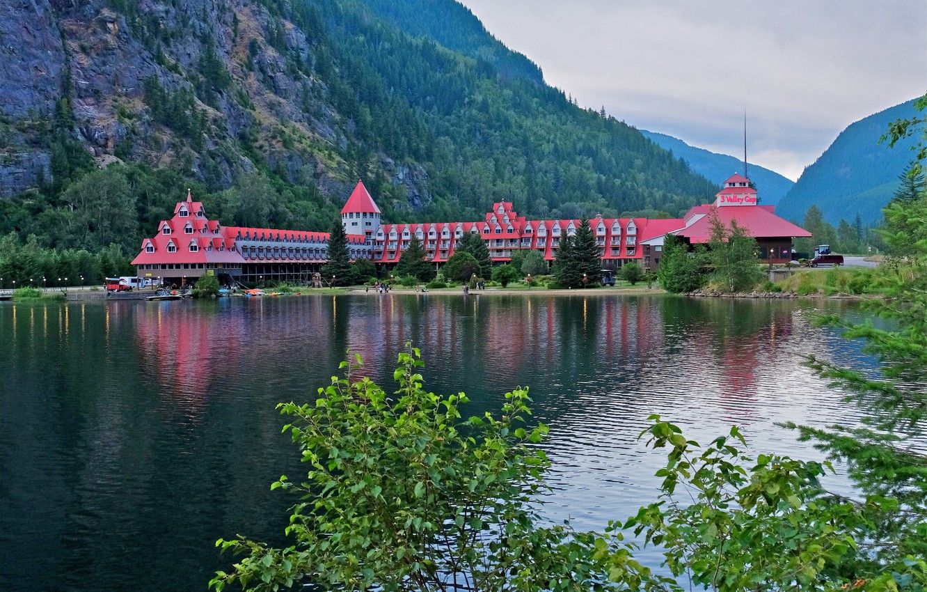 Wallpaper mountains, lake, the building, Canada, the hotel, Canada
