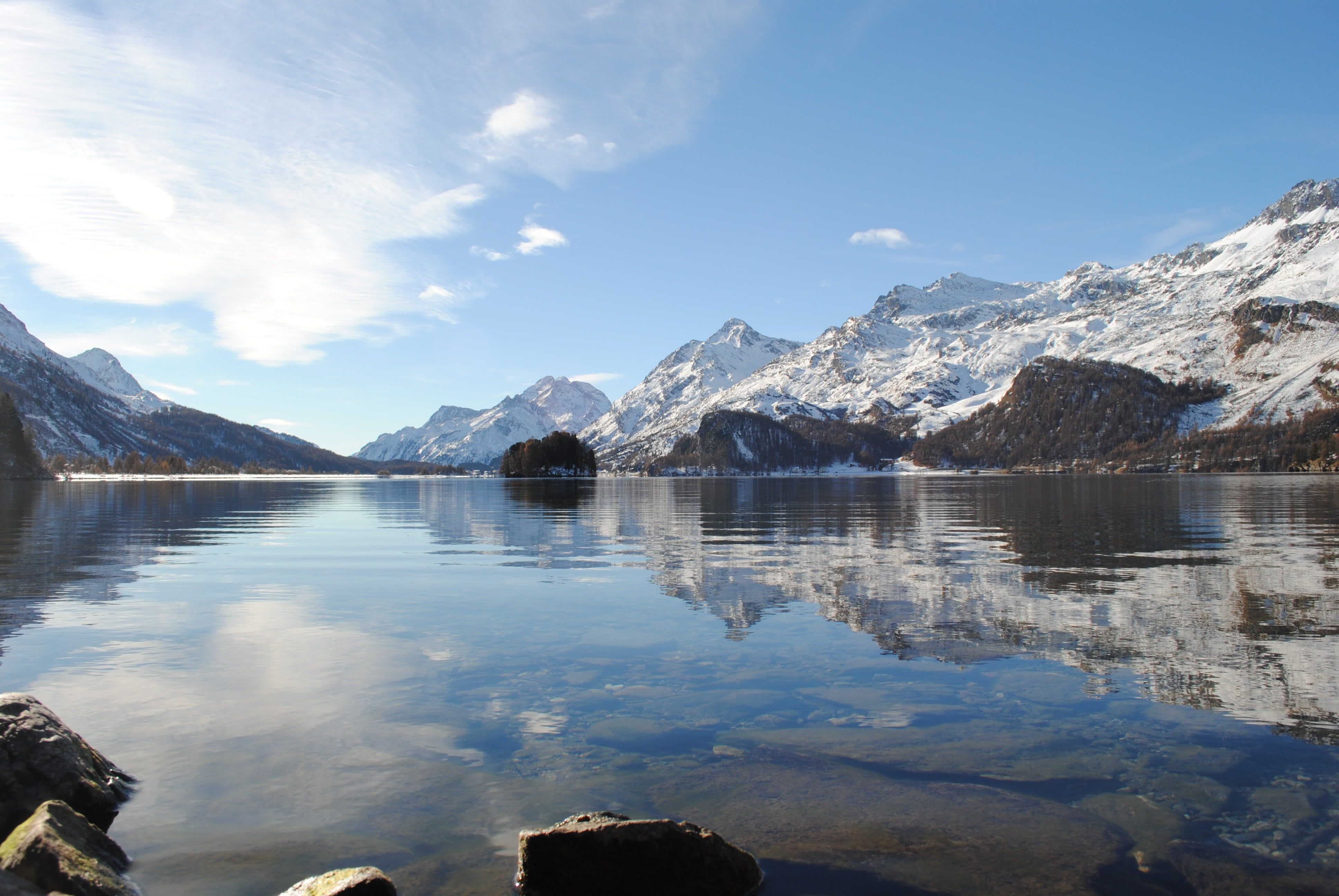 Icy mountain and lake, lake, Engadin Valley, landscape, mountains