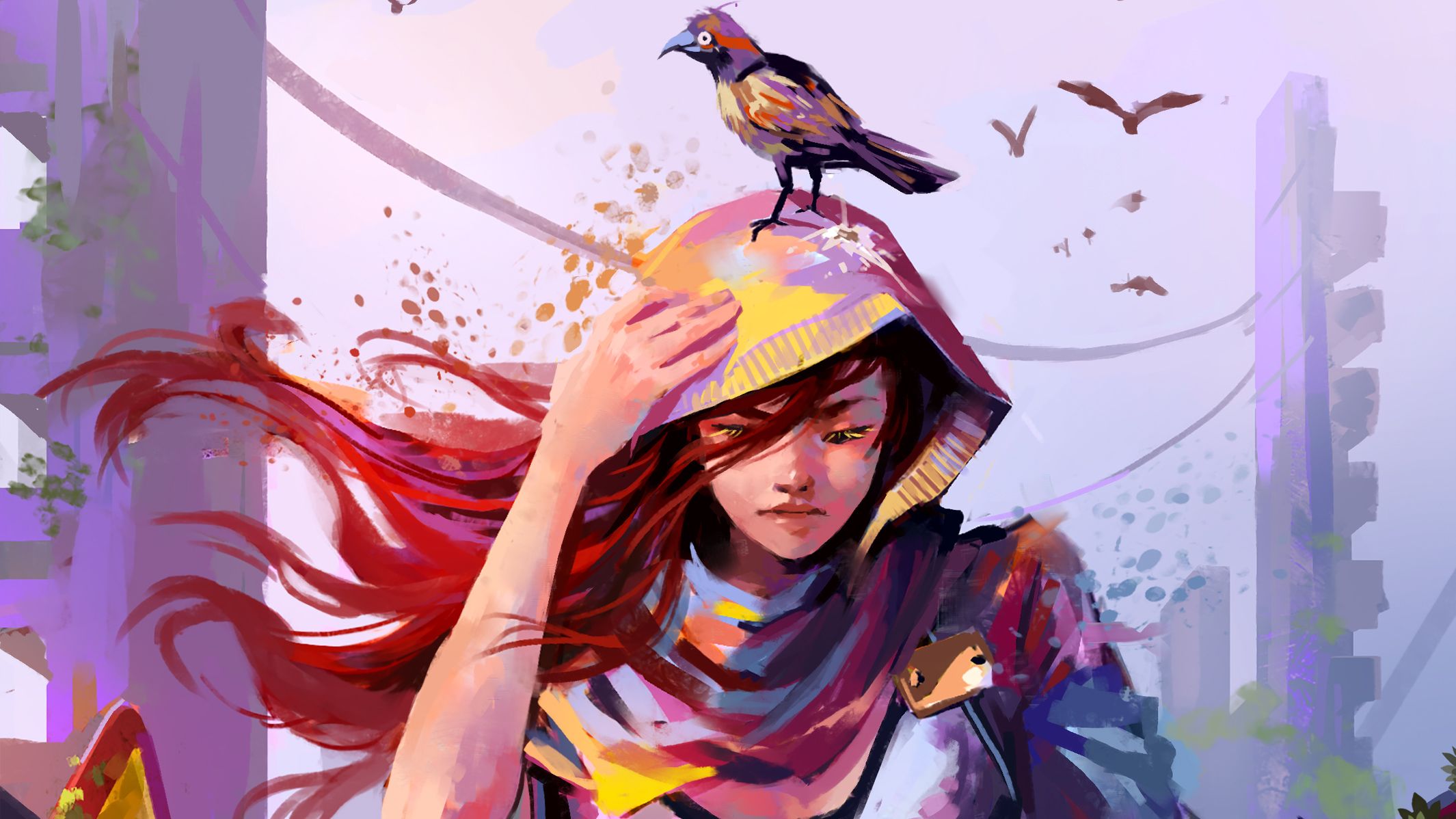 Woman Colorful Bird Digital Painting, HD Artist, 4k Wallpaper
