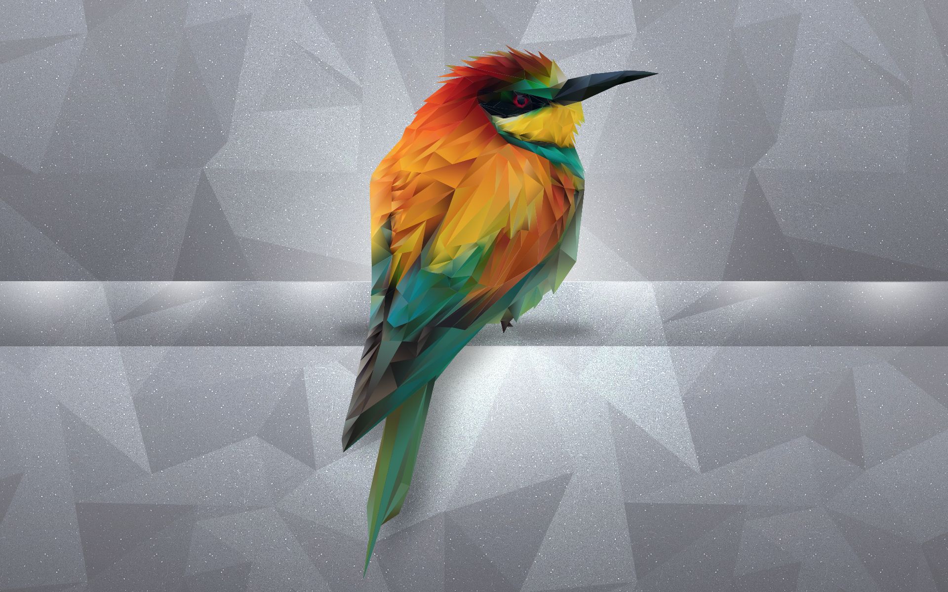 orange, Polygonal, colorful, art, wallpaper, bird, prism, red