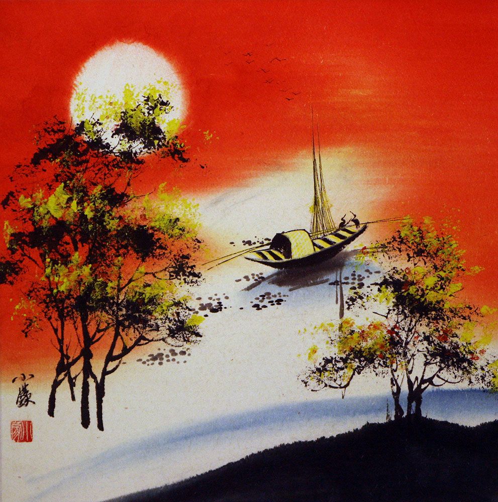 Free download Resting Birds 1 Colorful Asian Art Landscape