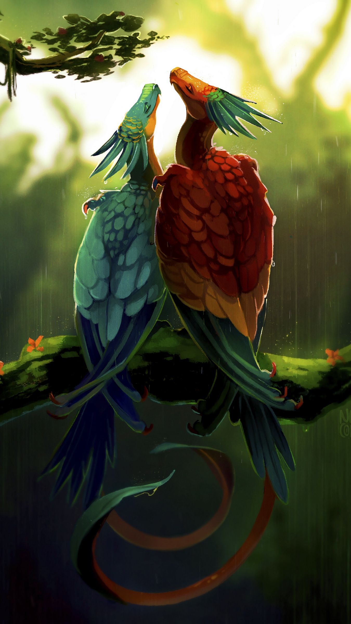 Download wallpaper 1350x2400 birds, dragons, art, fiction