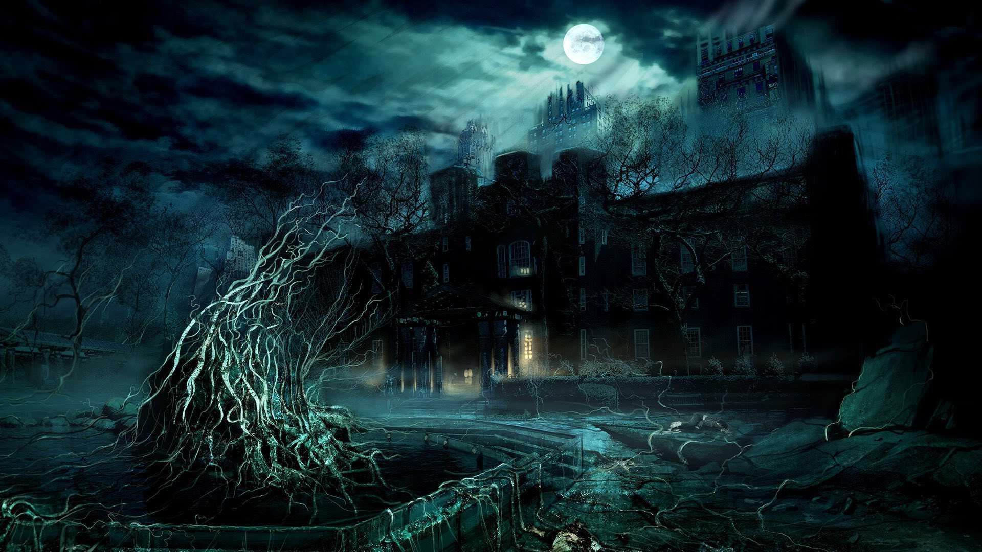 Moonlit #Fantasy Mansion 3D #Wallpaper #moonlight #moon #gothic
