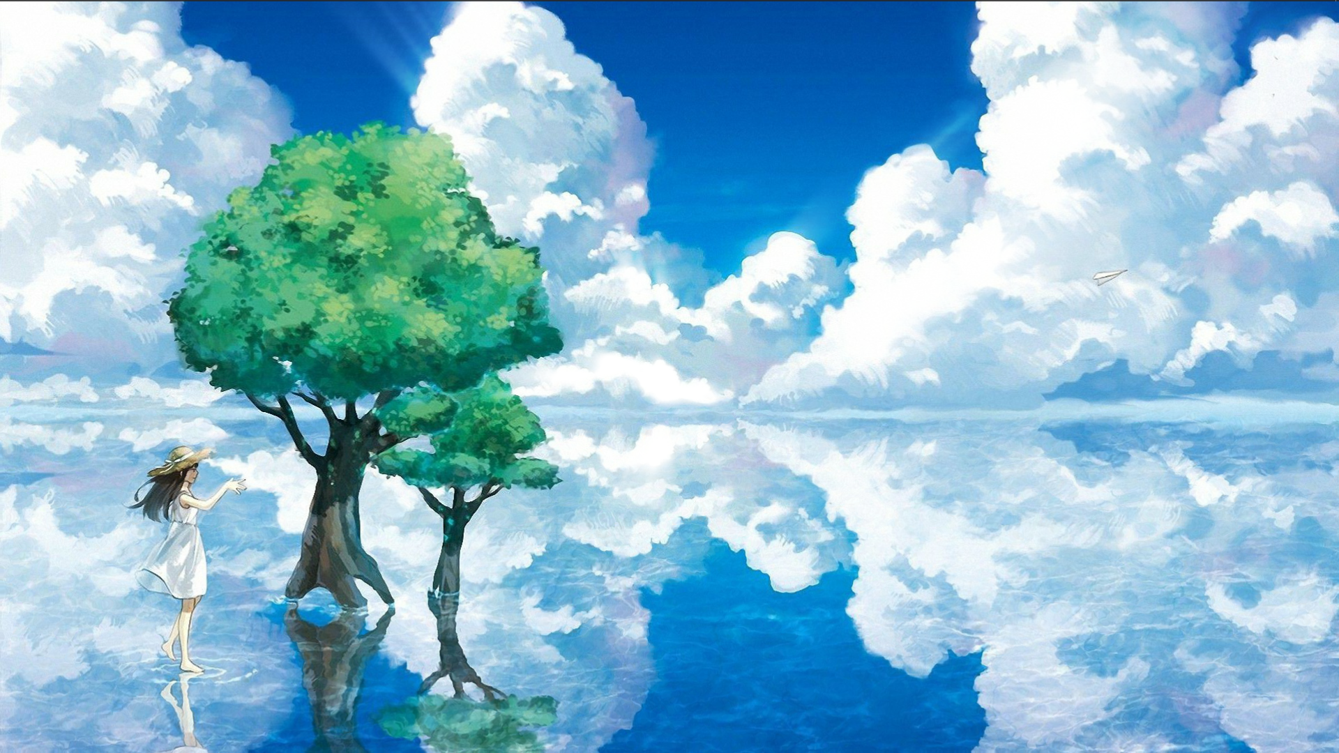 HD desktop wallpaper Anime Water Sky Reflection Cloud Skirt  Original Telephone Pole download free picture 870484