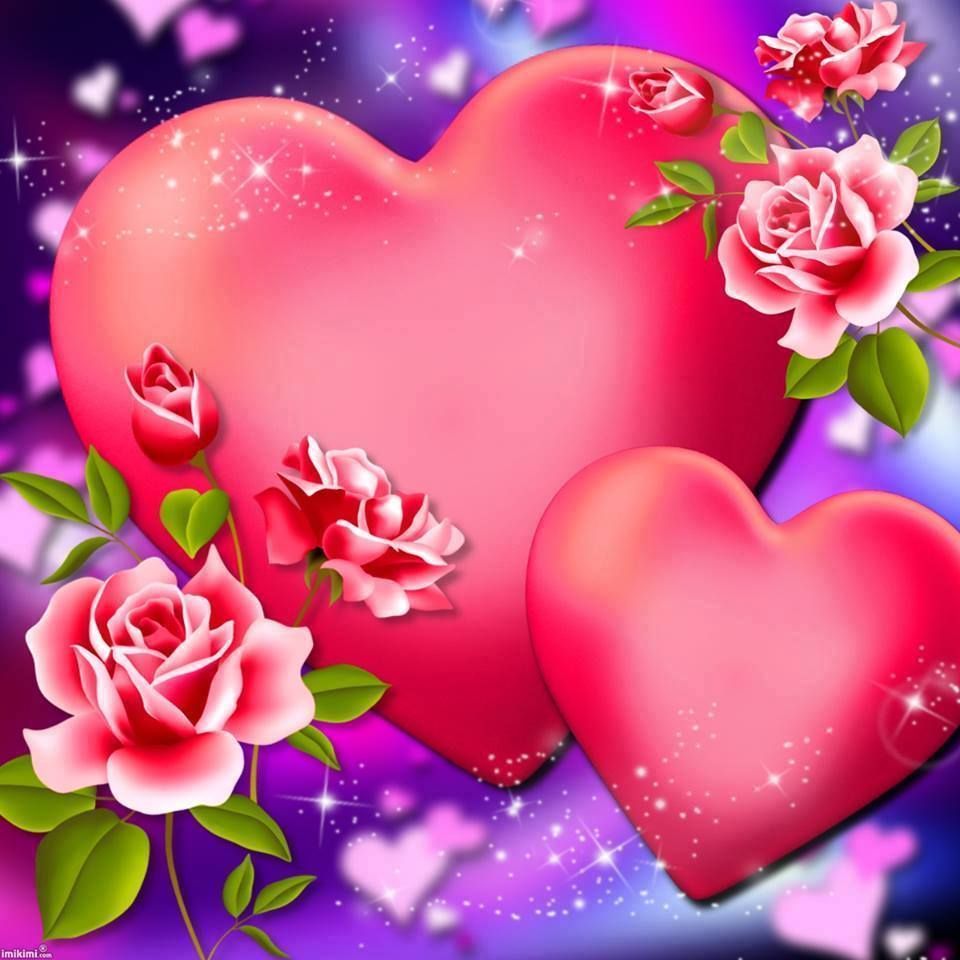 Beautful Pink Flowers & Two Beautiful Pink Hearts