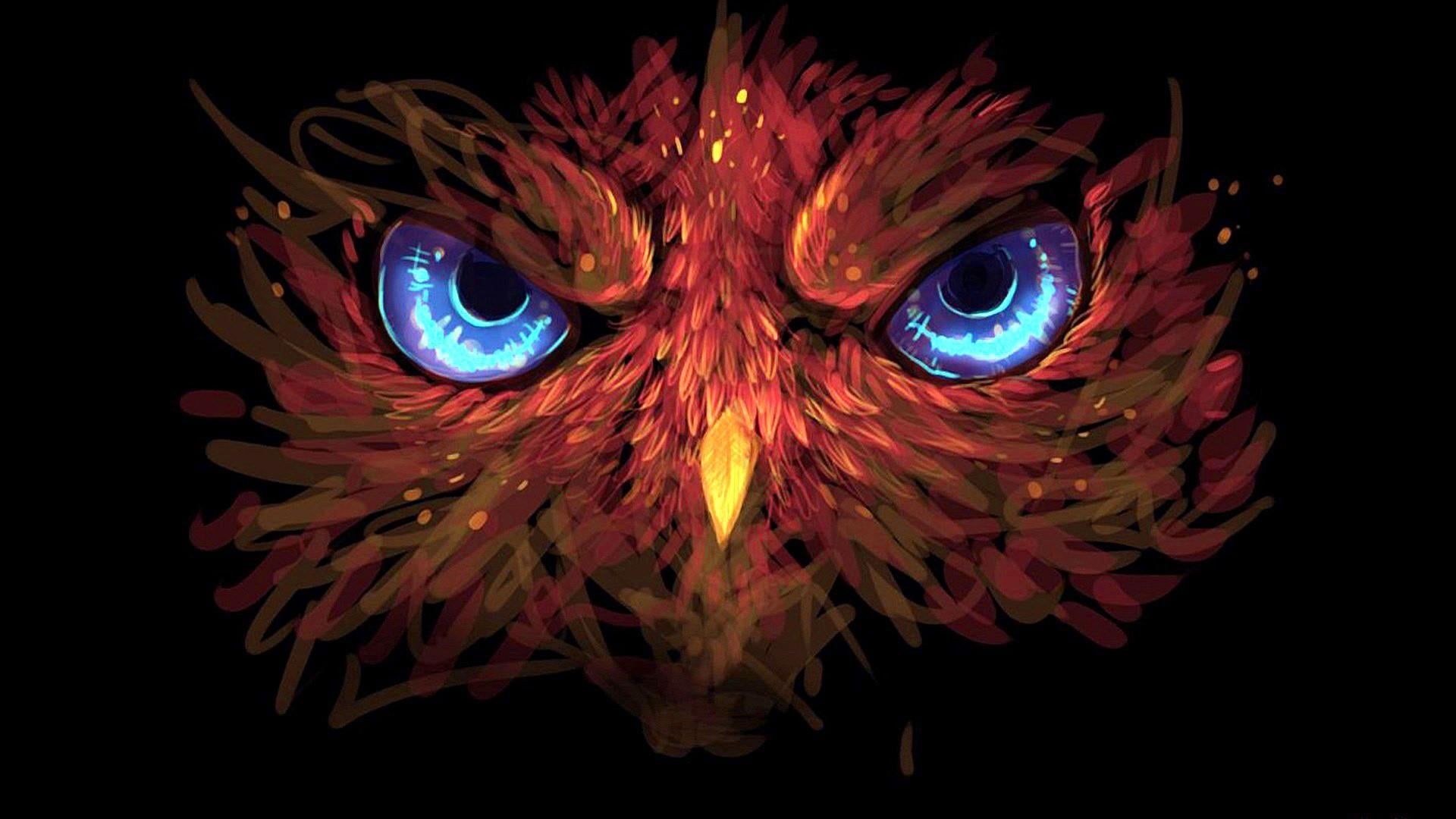 owl #art #darkness #artwork blue eyes #graphics P #wallpaper