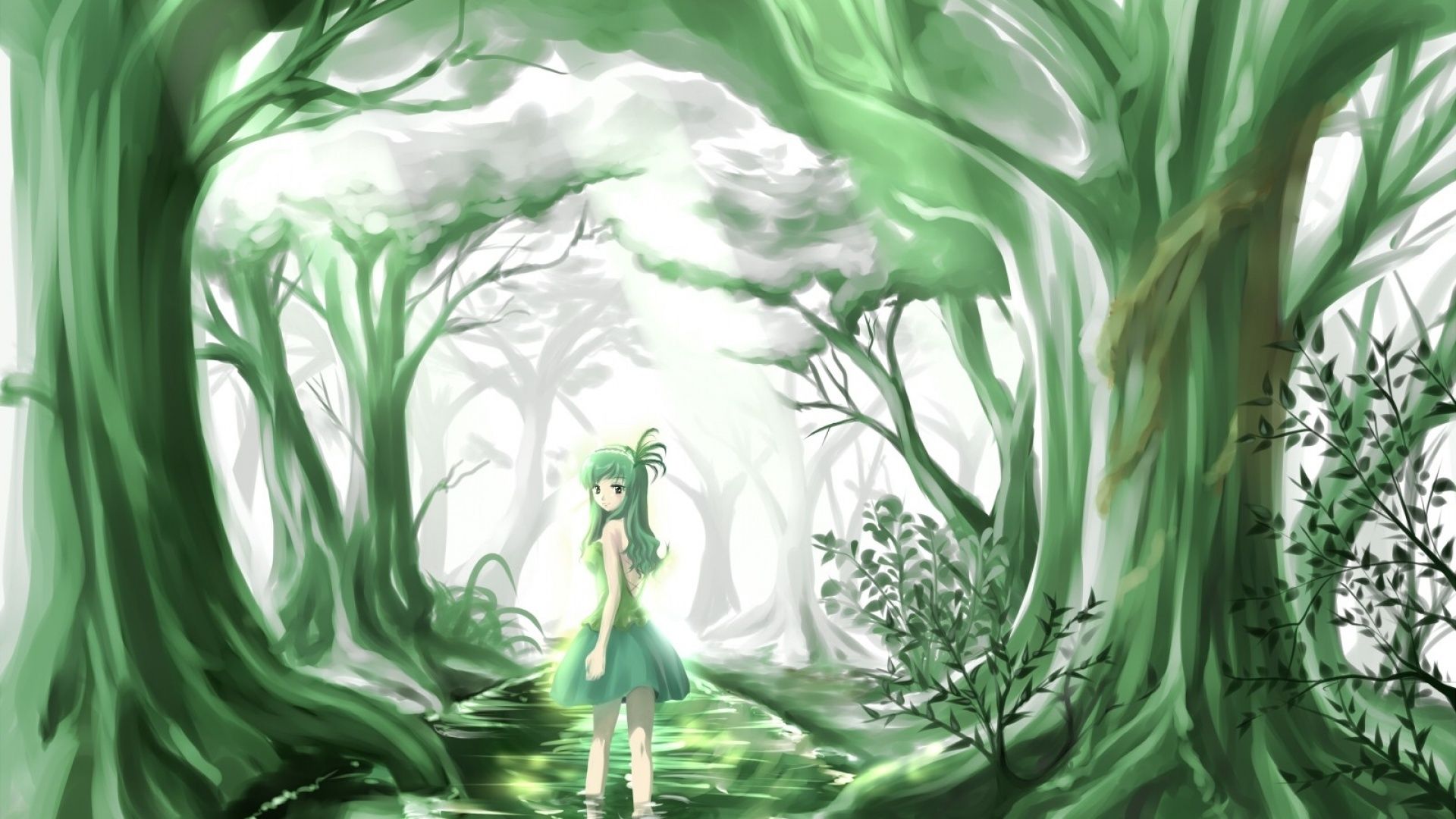 Green Anime Beauty Forest desktop PC and Mac wallpaper