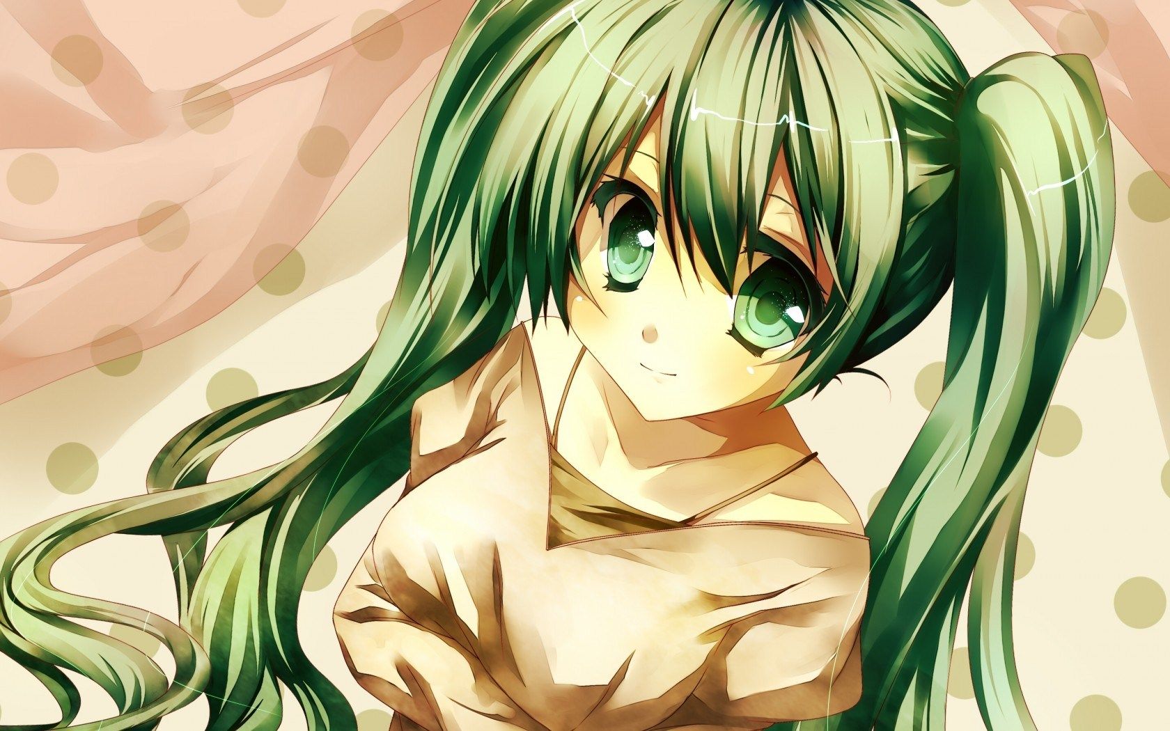 Anime Girl with Green Hair Art wallpaperx1050
