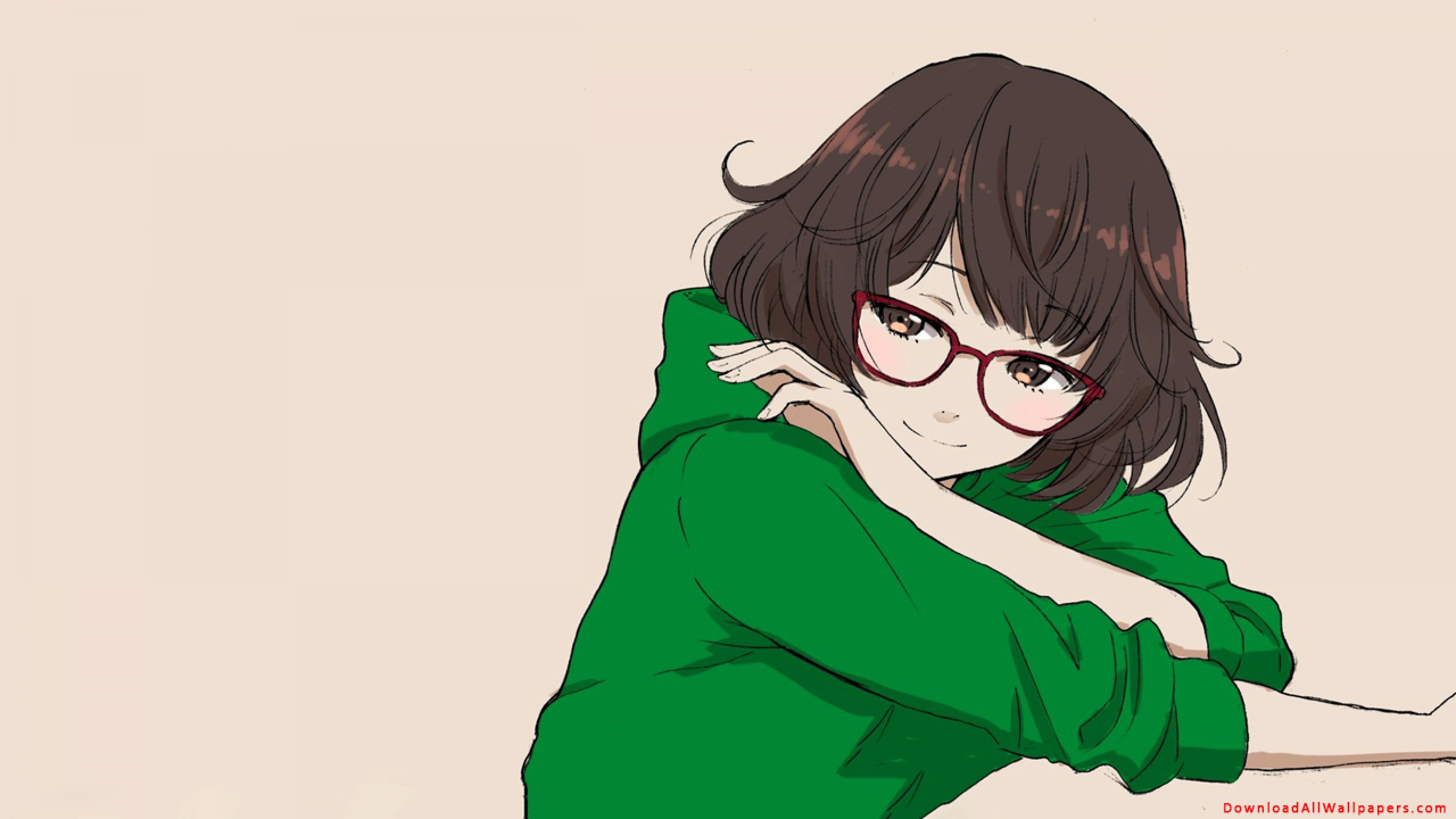 Anime Girl In Green Dress With Spectacles, Anime Girl In Green