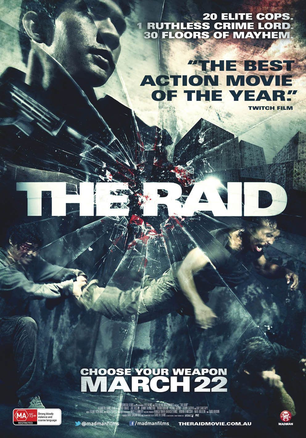 The Raid: Redemption, starring Iko Uwais, Ananda George, Ray