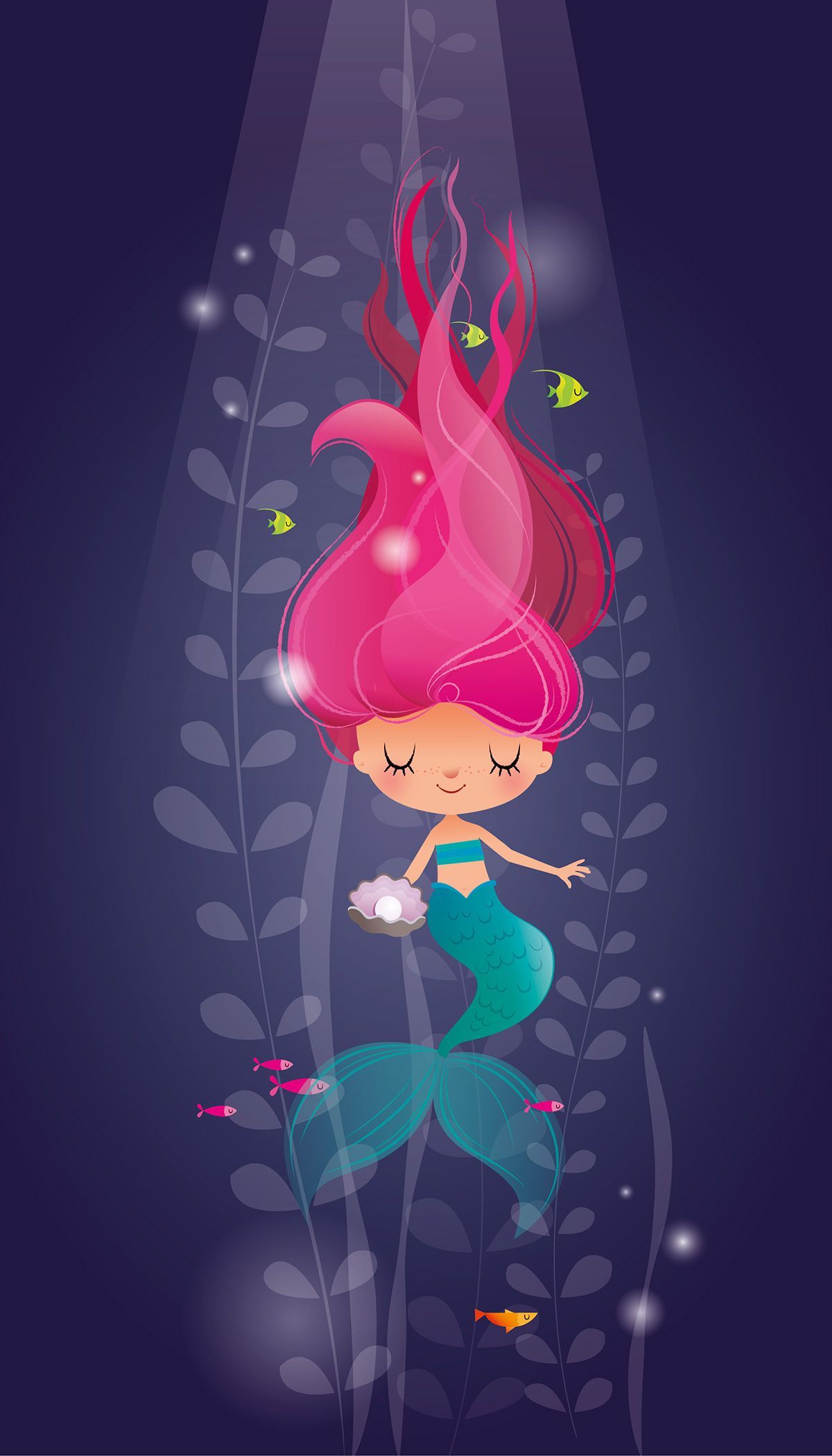 Little mermaid relaxes deep in the ocean!. Mermaid wallpaper