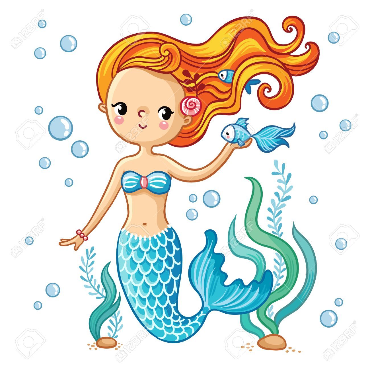 Stock Vector. Mermaid cartoon, Mermaid image, Mermaid vector
