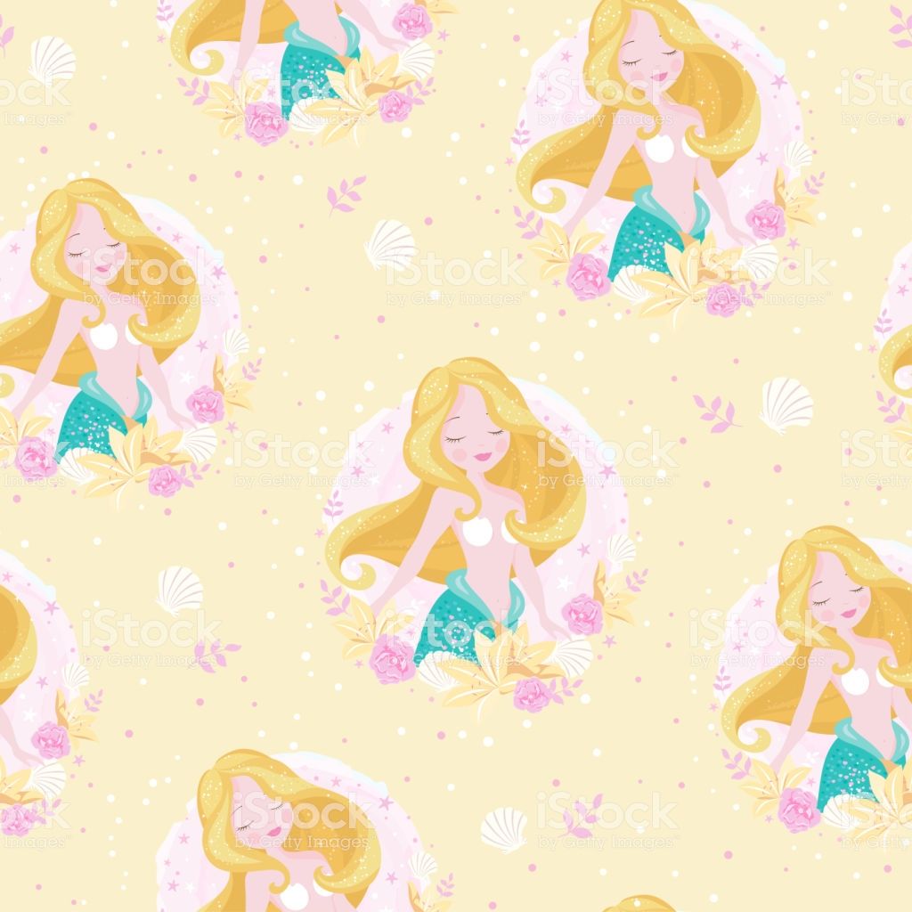 Mermaid Pattern On Yellow Background For Kids Fashion Artwork