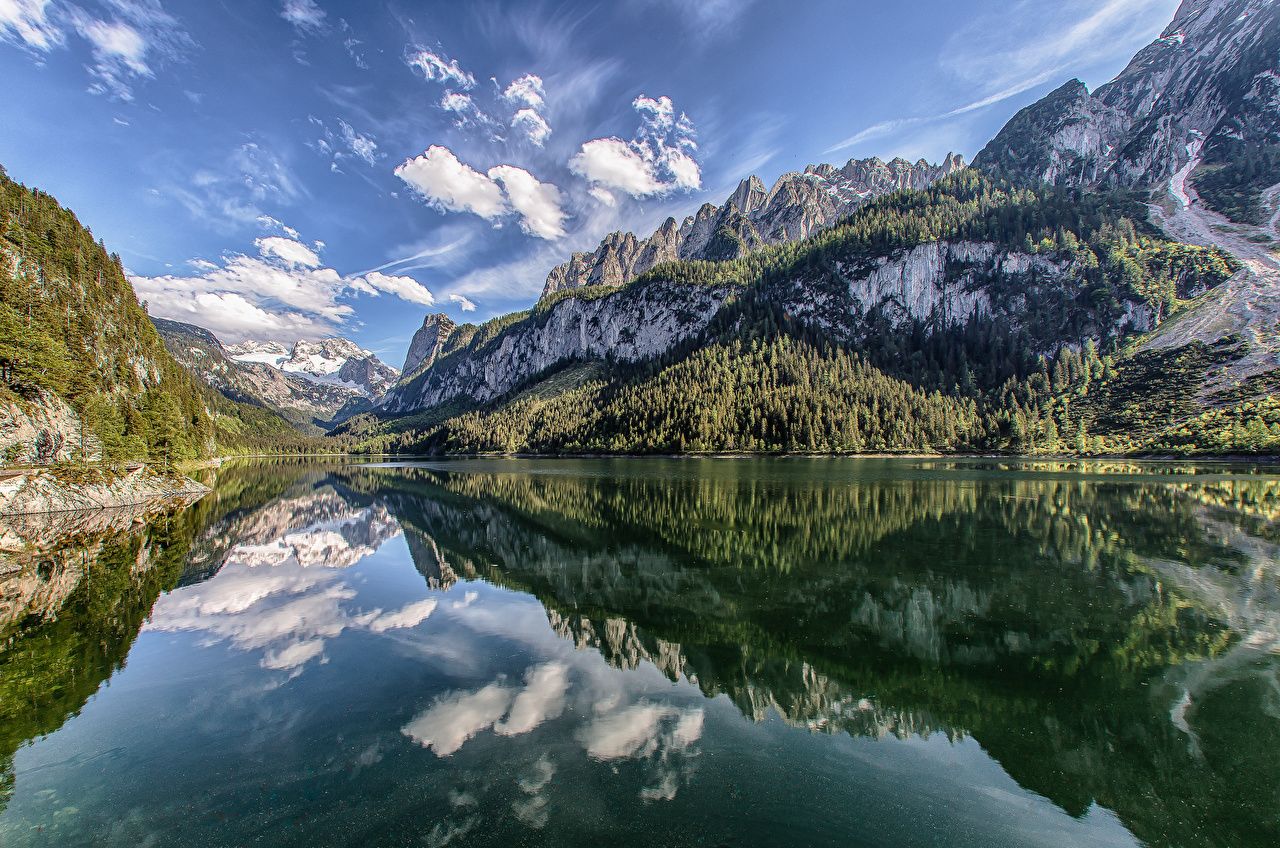 Desktop Wallpaper Alps Austria Lake Gosau Nature Mountains Sky