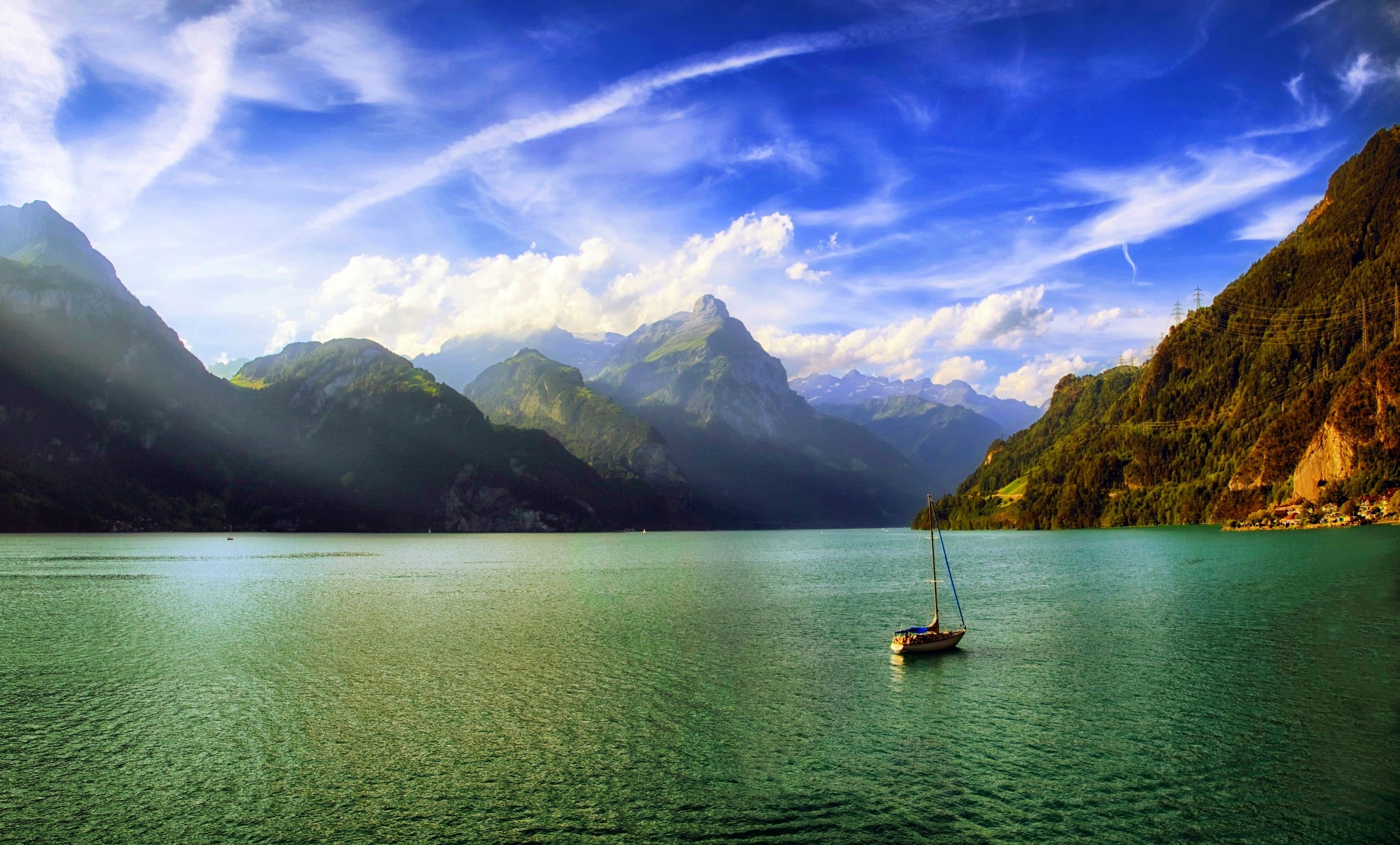 nature, Landscape, Mountain, Lake, Clouds, Mist, Morning, Alps