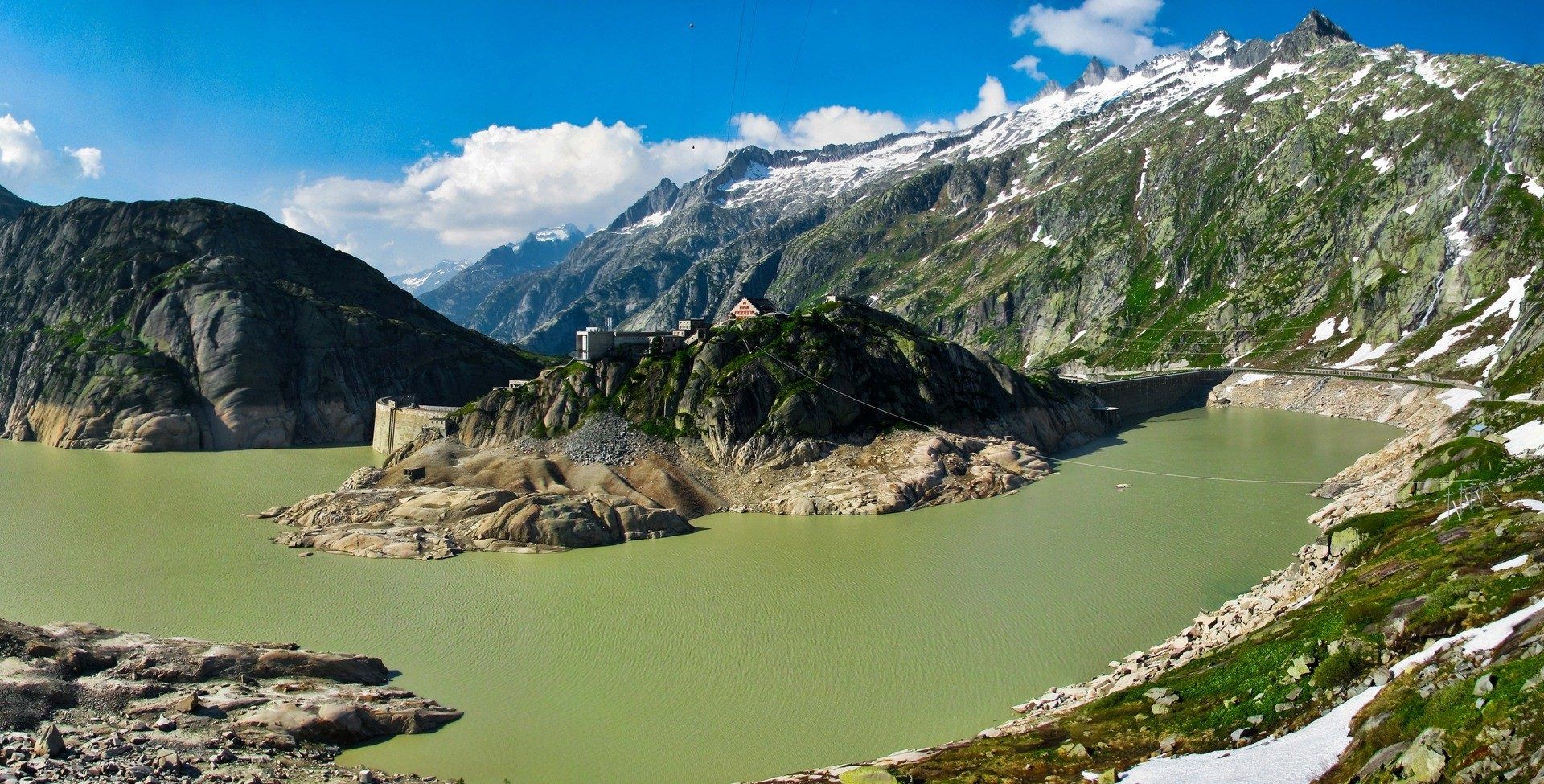 Alps Reservoir Mountains Resrvoir Clouds Dam Rocks Scenery