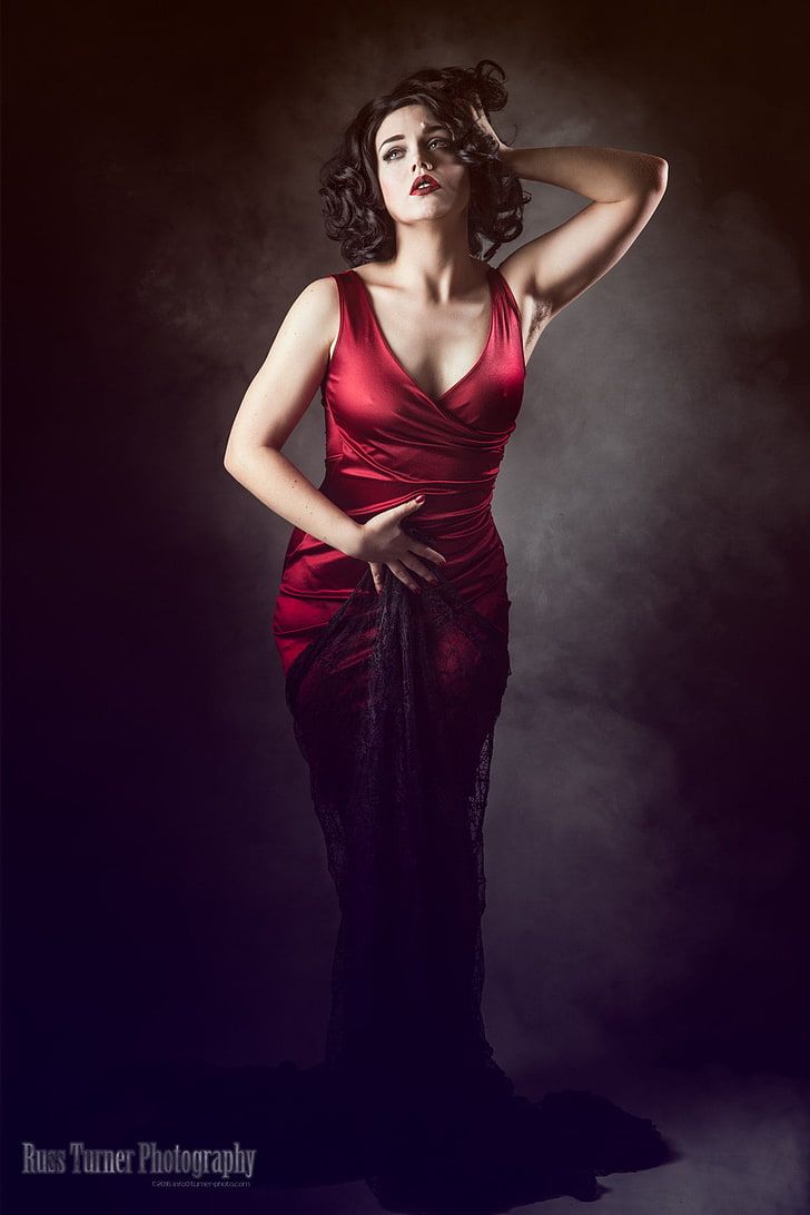 HD wallpaper: Russ Turner, red dress, 500px, women, model, hairy